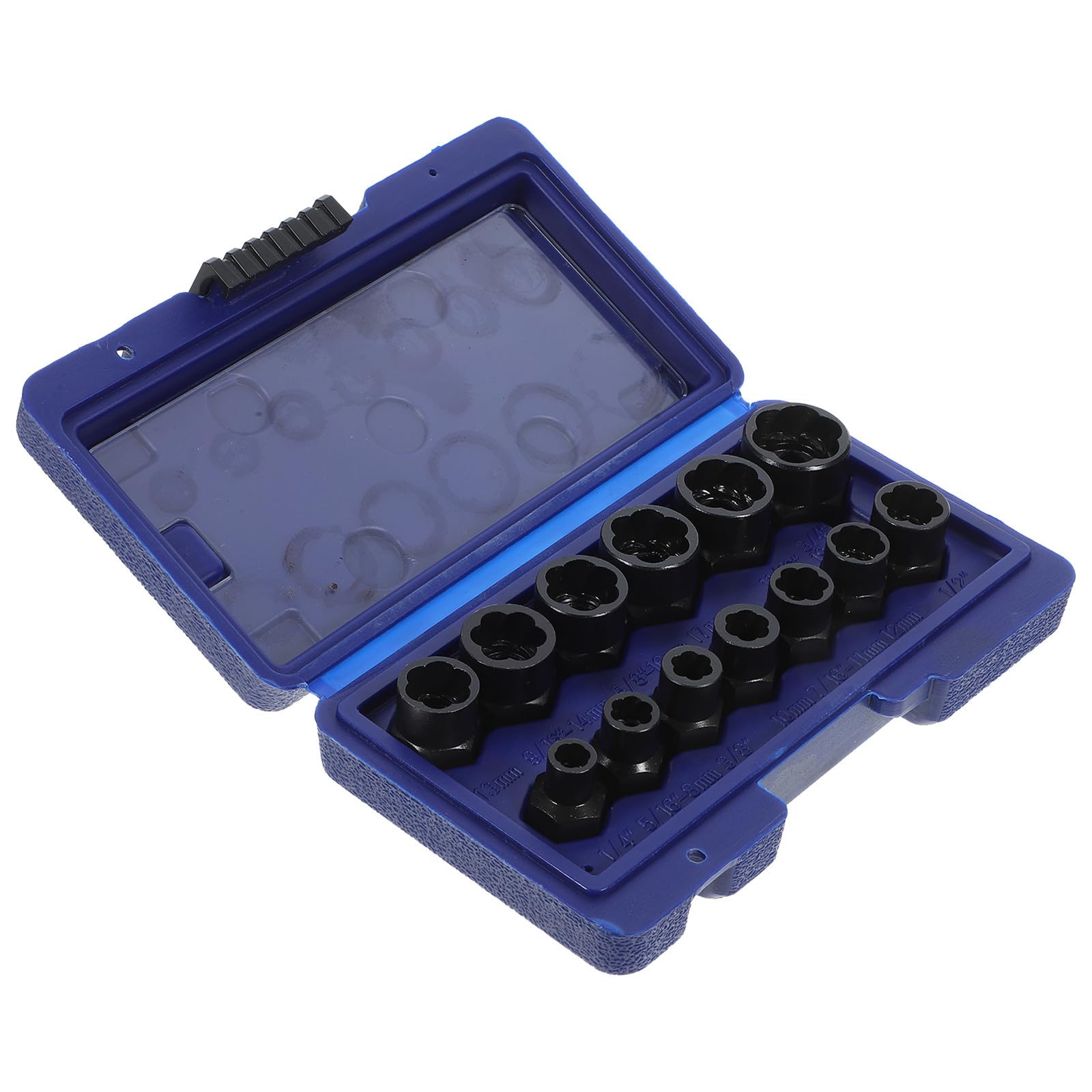 OUNONA Juego de Extractores de Tornillos y Tuercas, Kit de Extracción de Bloqueo de Ruedas, Acero Cromomolibdeno, Negro, Cabeza Cuadrada 3/8 Pulgadas, Caja de Almacenamiento Abs