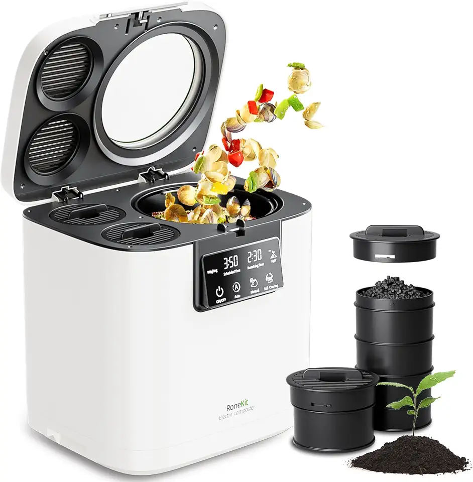 Composteira Elétrica Para Cozinha, Inteligente Com Janela De Visualização Interna E Externa/Sem Cheiro/Baixo Ruído/Autolimpeza, Máquina, Transforma Resíduos Alimentos Em Fertilizante Jardim,