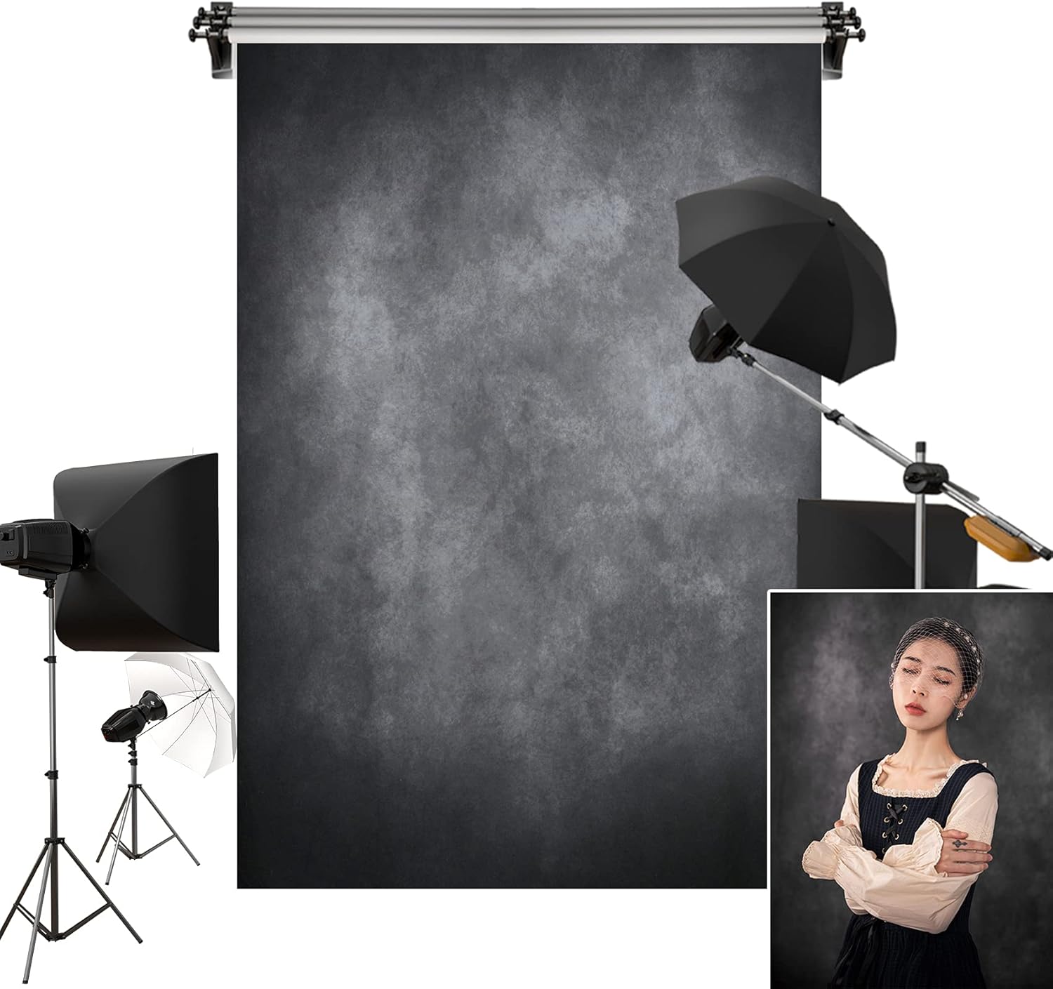 Kate 5x7ft/1.5x2.2m Dark Backdrop Black Abtract Texture Portrait Photo Backgrounds Photography Studio Props 5x7ft Black