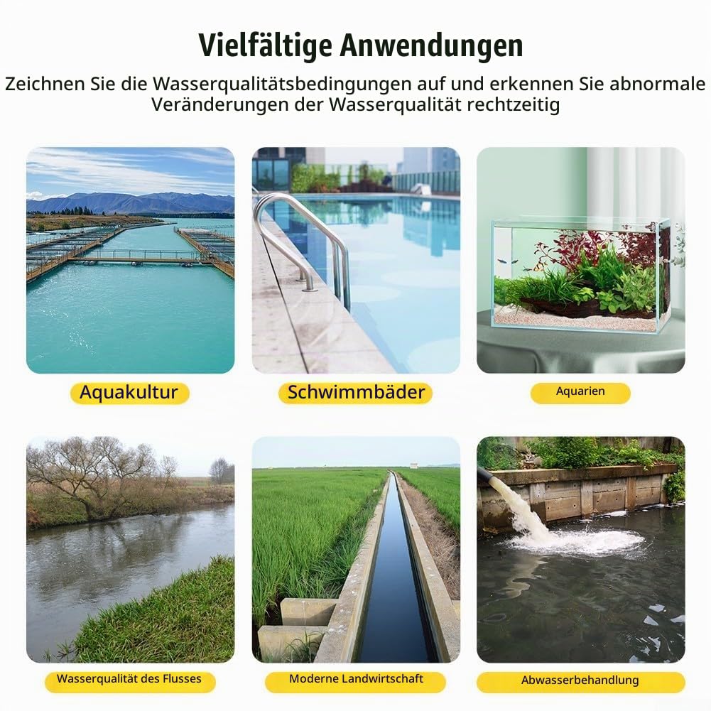 7-in-1 Smart Pool Wasserqualitätsmonitor für Tuya, pH/Salz/ORP/CL/Leitfähigkeit/Temperatur, Schwimmbecken Tester mit App-Zugriff
