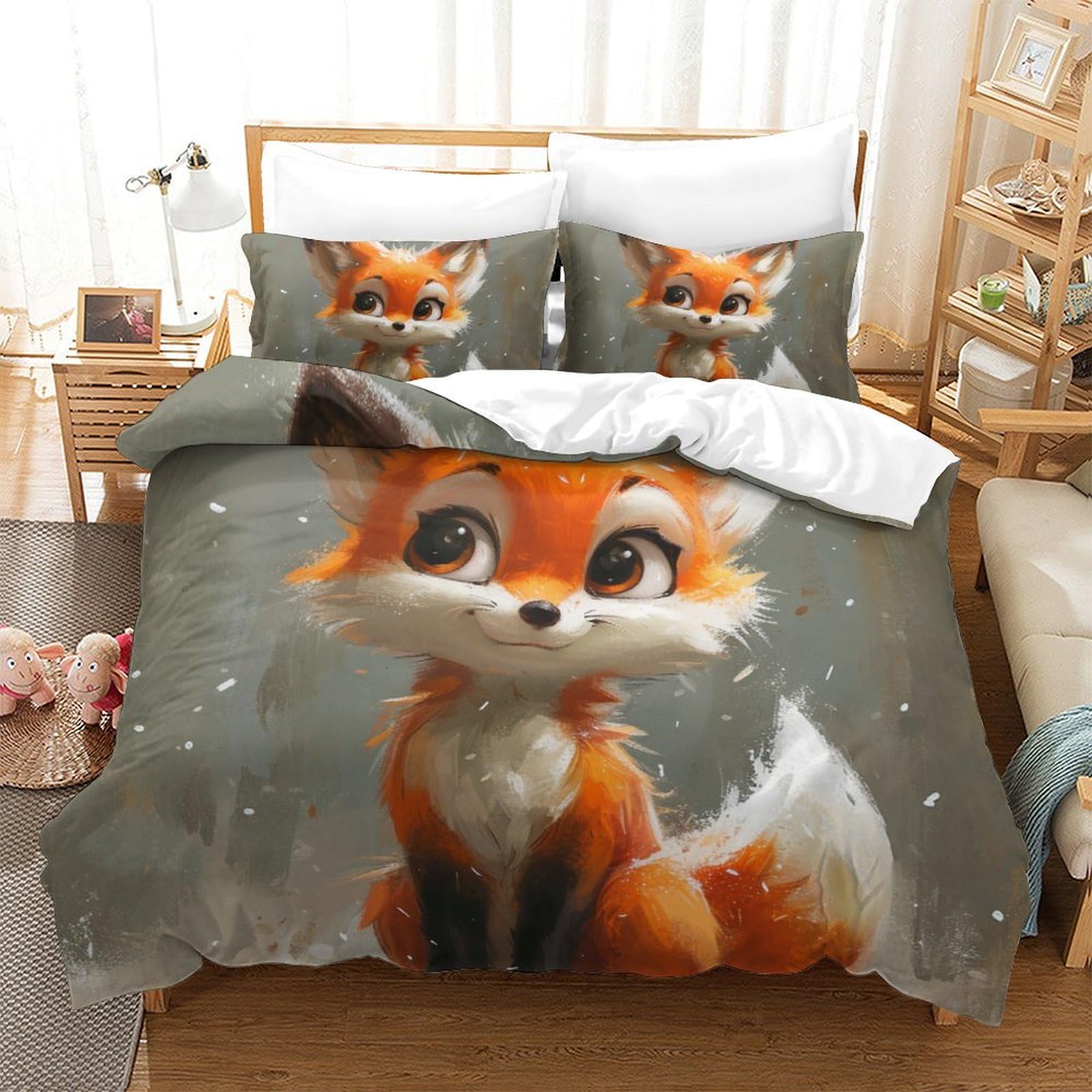 Housse de couette renard 3D enveloppante et douce pour des nuits paisibles pleines de tendresse
