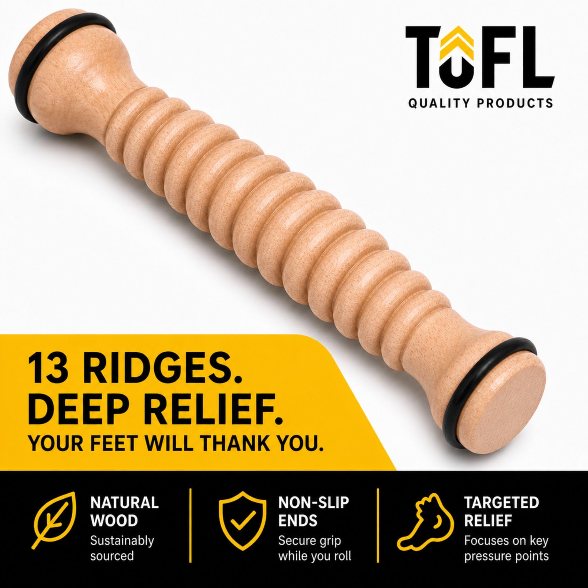 TOFL - Masajeador de pies de madera - Rodillo de masaje de reflexología de acupresión natural para relajación y alivio del estrés
