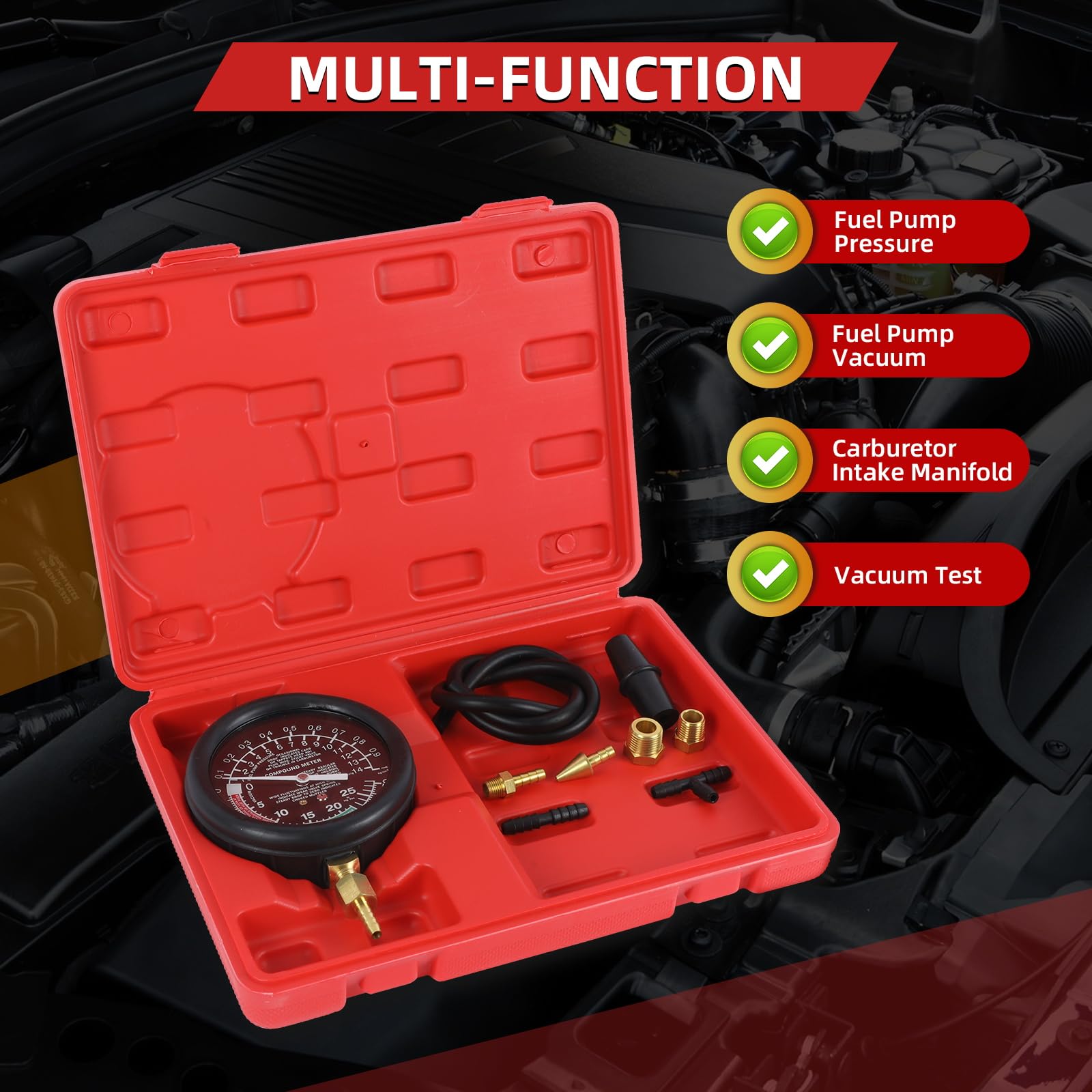 Kit di perdite per manometro per Vuoto per Auto, Pompa del Carburante per Auto e manometro per Vuoto, valvola del carburatore, Tester di Pressione e Vuoto per Pompa del Carburante