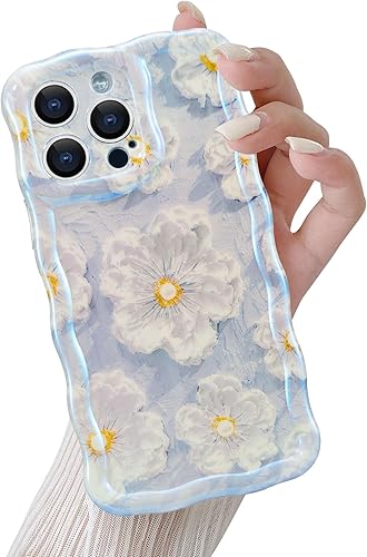 Miniatura 8 de QLTYPRI Funda para iPhone 13 Pro Max, colorida pintura al óleo retro con patrón de flores, lindo marco de onda rizada, exquisita funda para teléfono