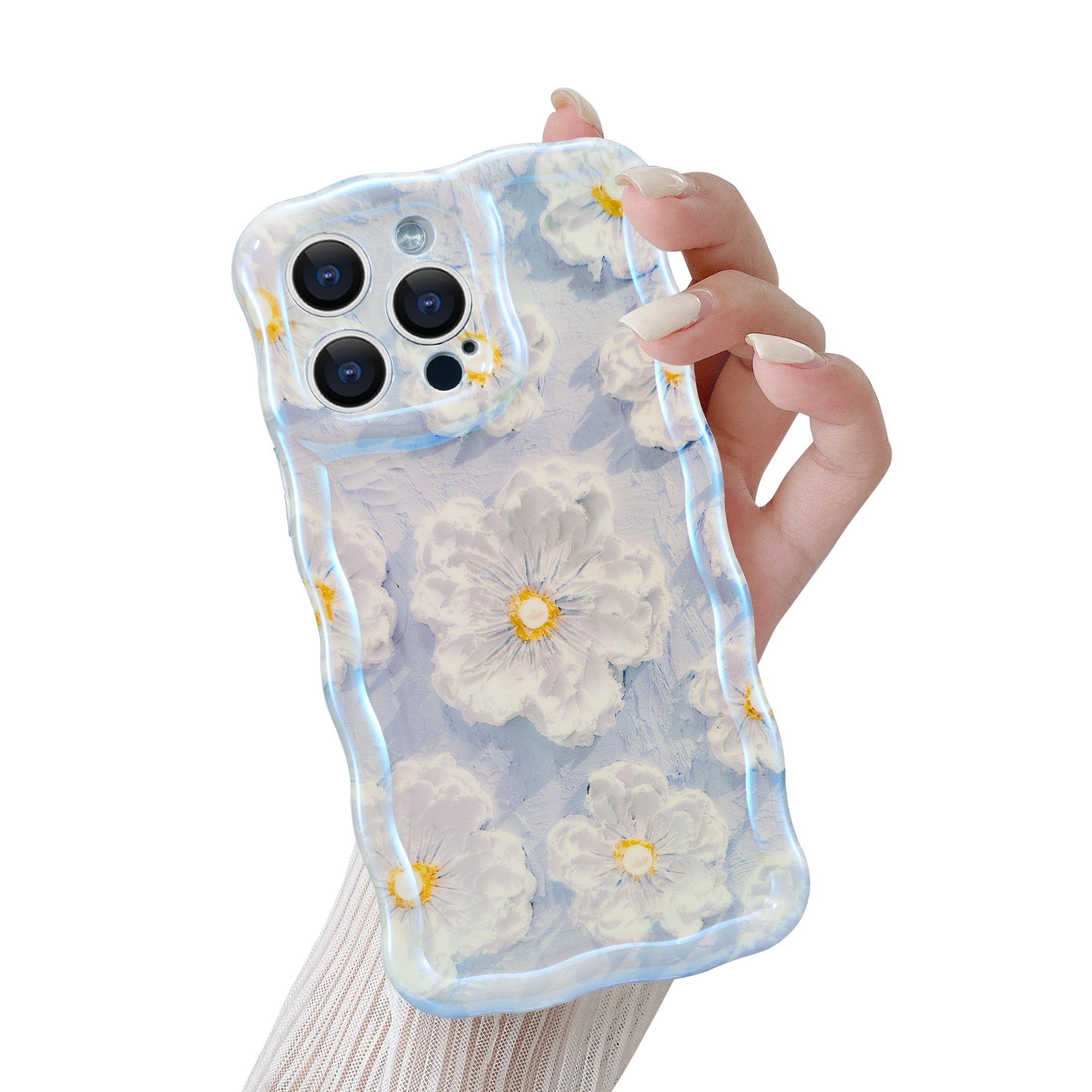 QLTYPRI Case for iPhone 14 Pro Max, Colorful Retro Oil Painting Flower Pattern Cute Curly Wave Border Phone Case for Girls Women, Shockproof TPU
