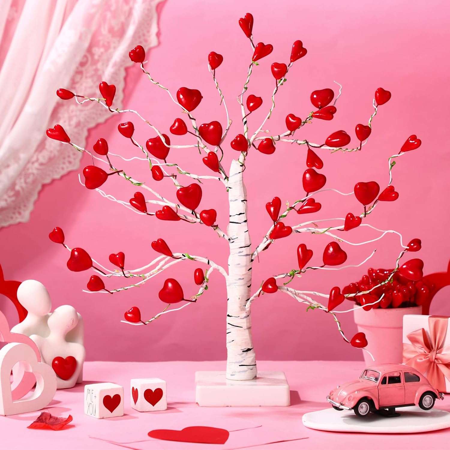 CroBlissful 60 Pcs Mother's Day Floral Picks Mother Tree Decor Valentines Picks Artificial Heart Shaped Pick Berry Stem for Tree Wedding Anniversary Decorations(Red)