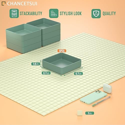 Miniatura 5 de Juego de 6 organizadores de cajones apilables de 6.6 x 6.6 pulgadas, organizadores cuadrados de plástico para cajones de tocador y contenedores de