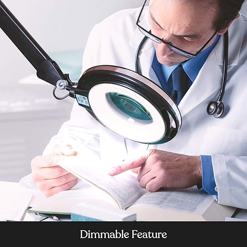 Miniatura 5 de Brightech Lightview Pro - Lupa con soporte y luz, lámpara de pie con lupa con base rodante de 6 ruedas para tratamientos faciales y pestañas, luz de