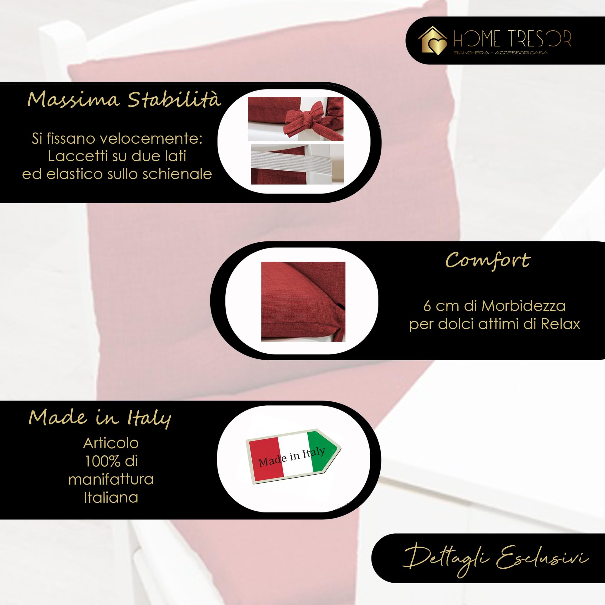 Set 6 Cuscini Per Sedia Con Schienale 40x80cm | Imbottiti In Poliestere, Laccetti E Banda Elastica | Prodotto In Italia - Colore Panna - Foto 10