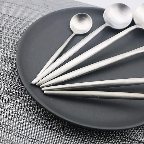 Miniatura 4 de JASHII Juego de cubiertos de lujo con cuchara plateada, elegante y lindo juego de cubiertos de acero inoxidable 1810 para comer en casa, cocina,