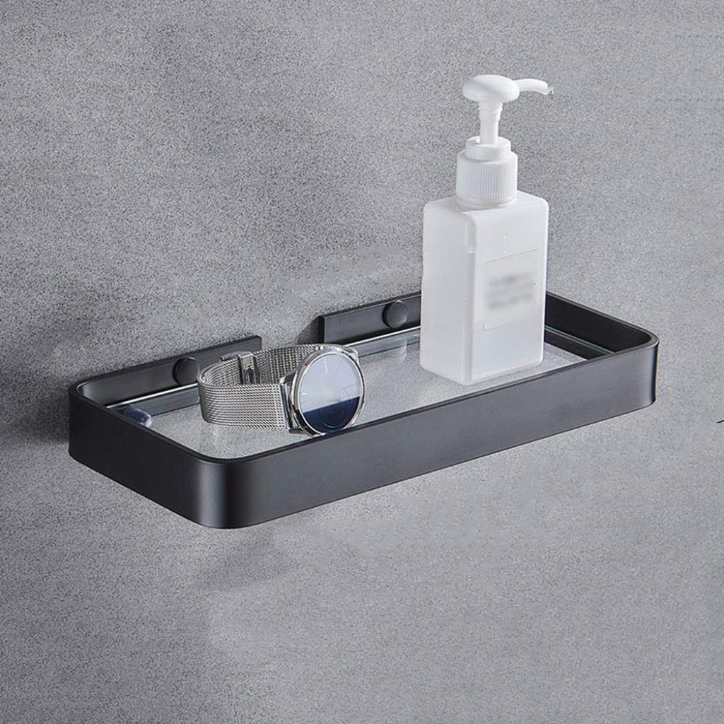 Estante de baño, montaje en pared sin perforaciones, estante de almacenamiento de cristal para baño, color negro (tamaño : 35 cm), tamaño: 35 cm