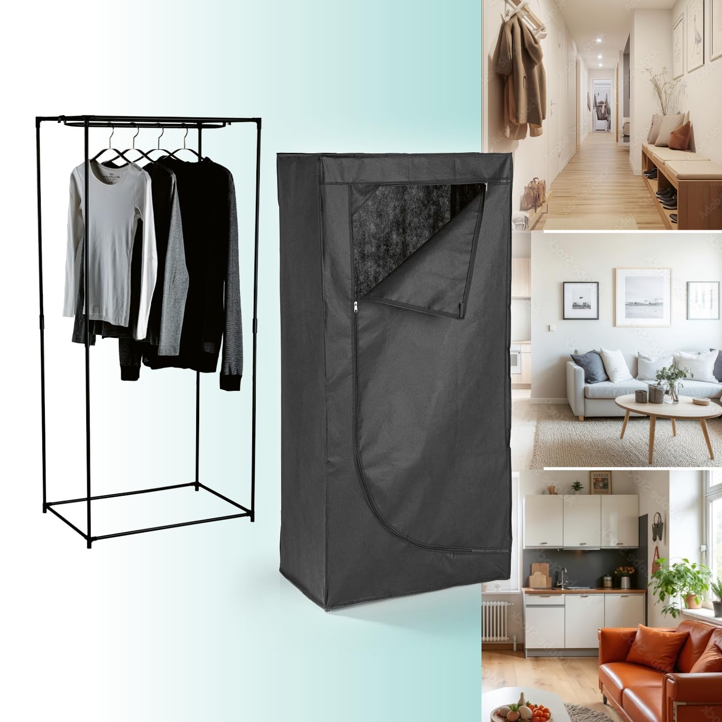 Armoire en tissu avec fermeture éclair blanc/gris 70x45x155cm O91