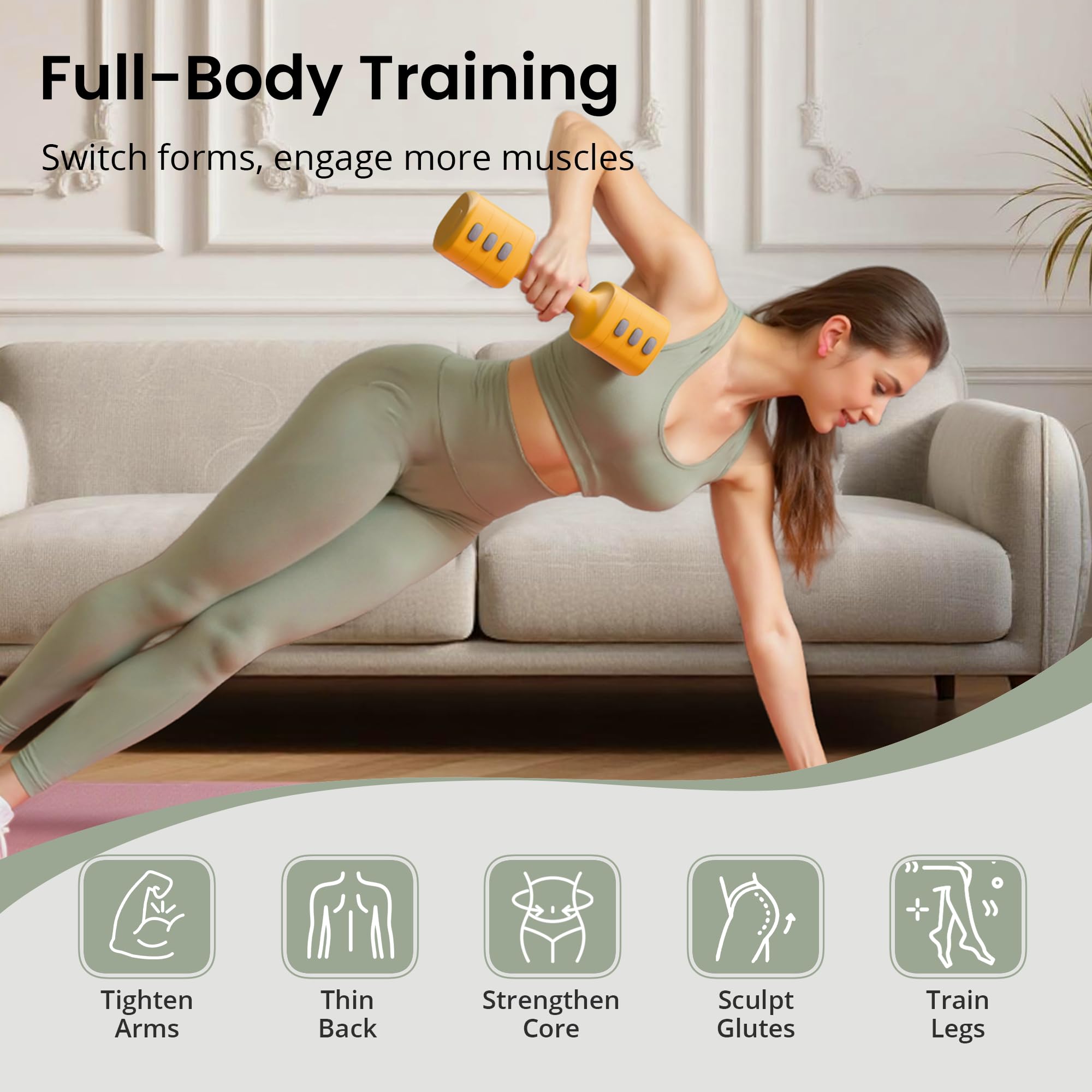 Juego de mancuernas ajustables 2 en 1 para mujer, 4 niveles (1kg a 5.5kg), pesas de gimnasio en casa para mujeres en casa, mancuernas de fitness