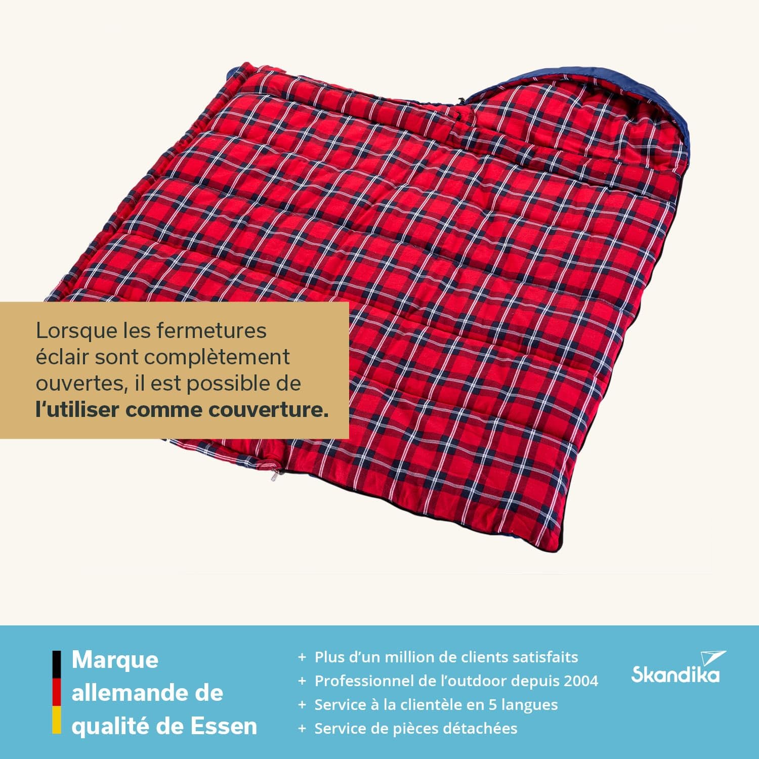 Skandika Dundee Junior Sac de Couchage Enfants | Sac de Couchage de Camping Enfants, Doublure intérieure Flanelle de Coton, Doux et Moelleux, Hydrofuge, 3 Saisons, 175 x 70 cm