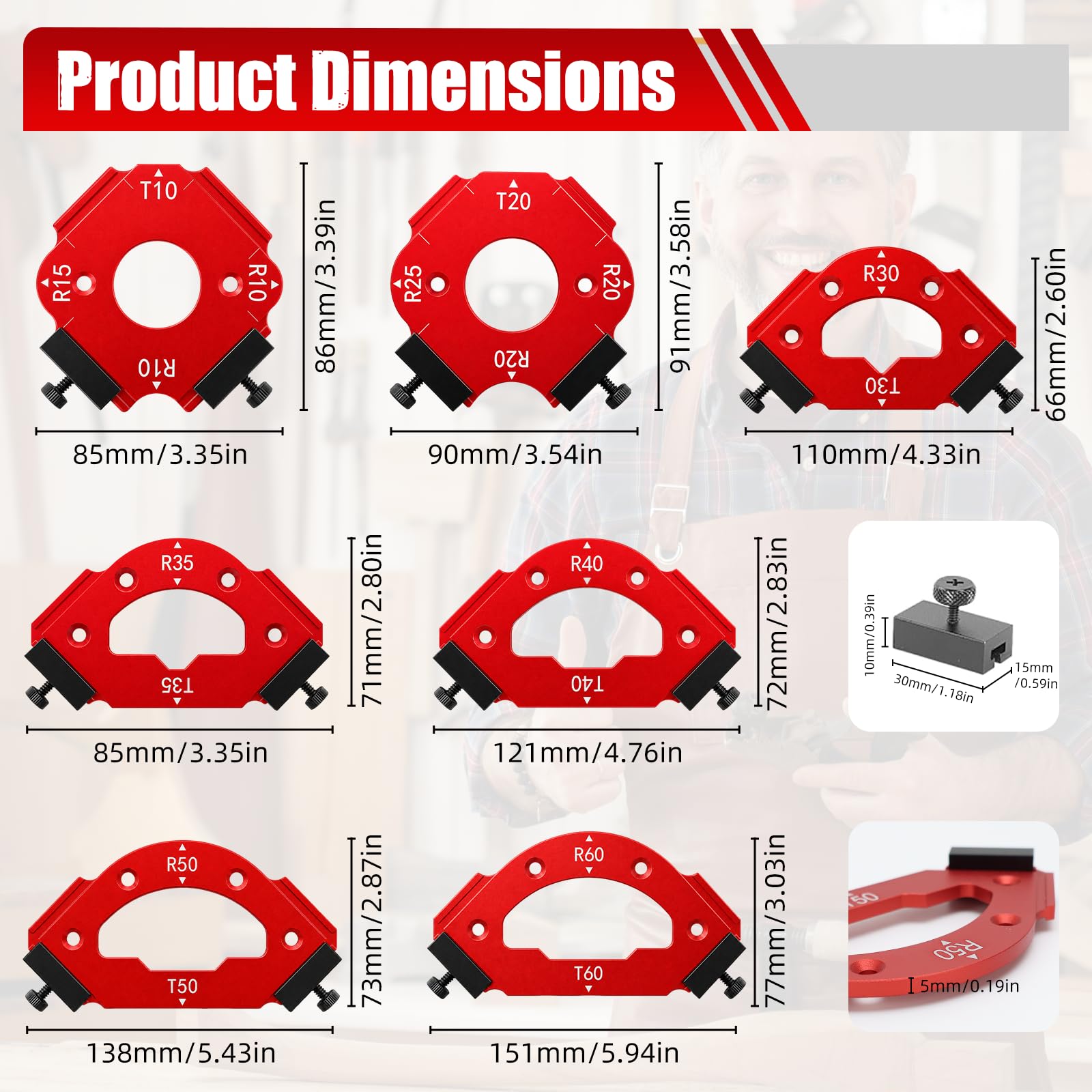 7 sztuk szablonów do frezarki górnowrzecionowej, akcesoria do frezarki górnowrzecionowej, promień jig router szablony narożne, do obróbki drewna R10 R15 R20 R25 R30 R35 R40 R50 R60, do