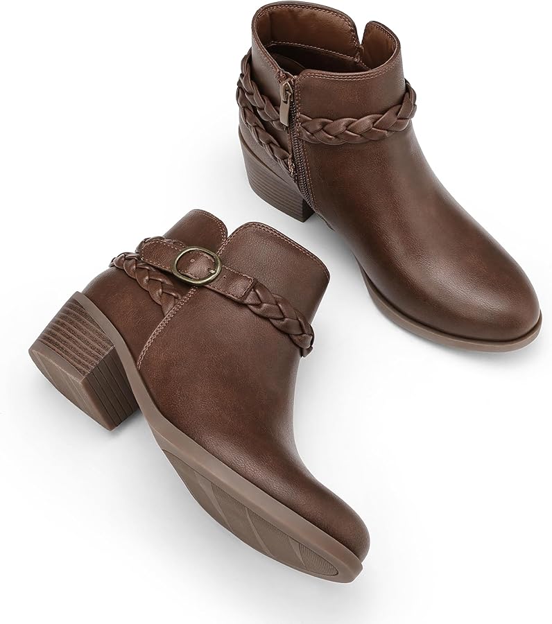 Amazon.com | mysoft Women's Ankle Boots Low Chunky Heel Round Toe