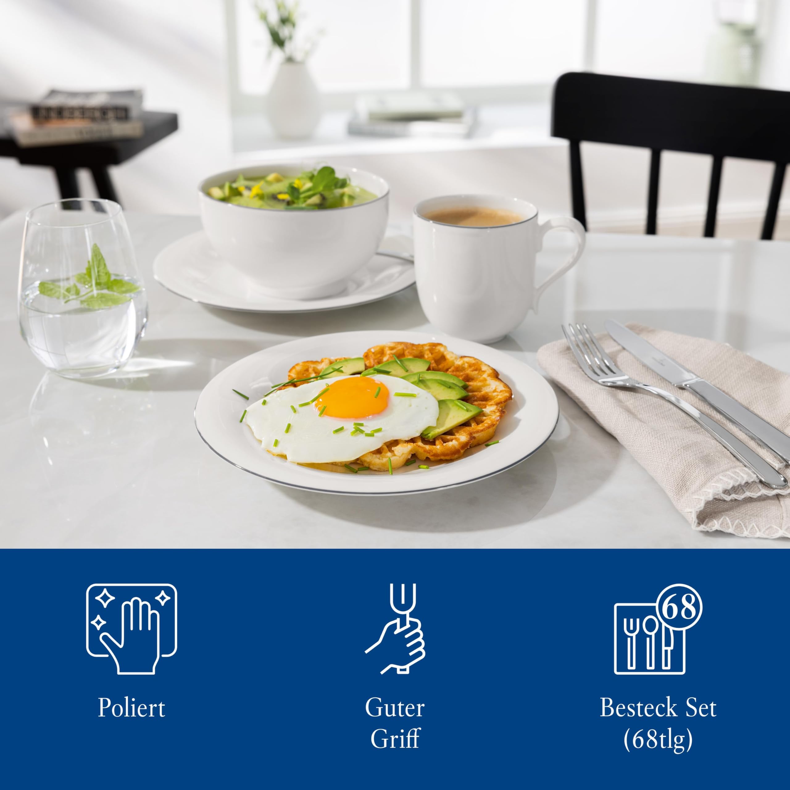 Villeroy & Boch - Louis Besteckset 68-teilig Silber, Spülmaschinenfest, Besteck Set 12 Personen, Besteckset Platin, Besteck, Edelstahl