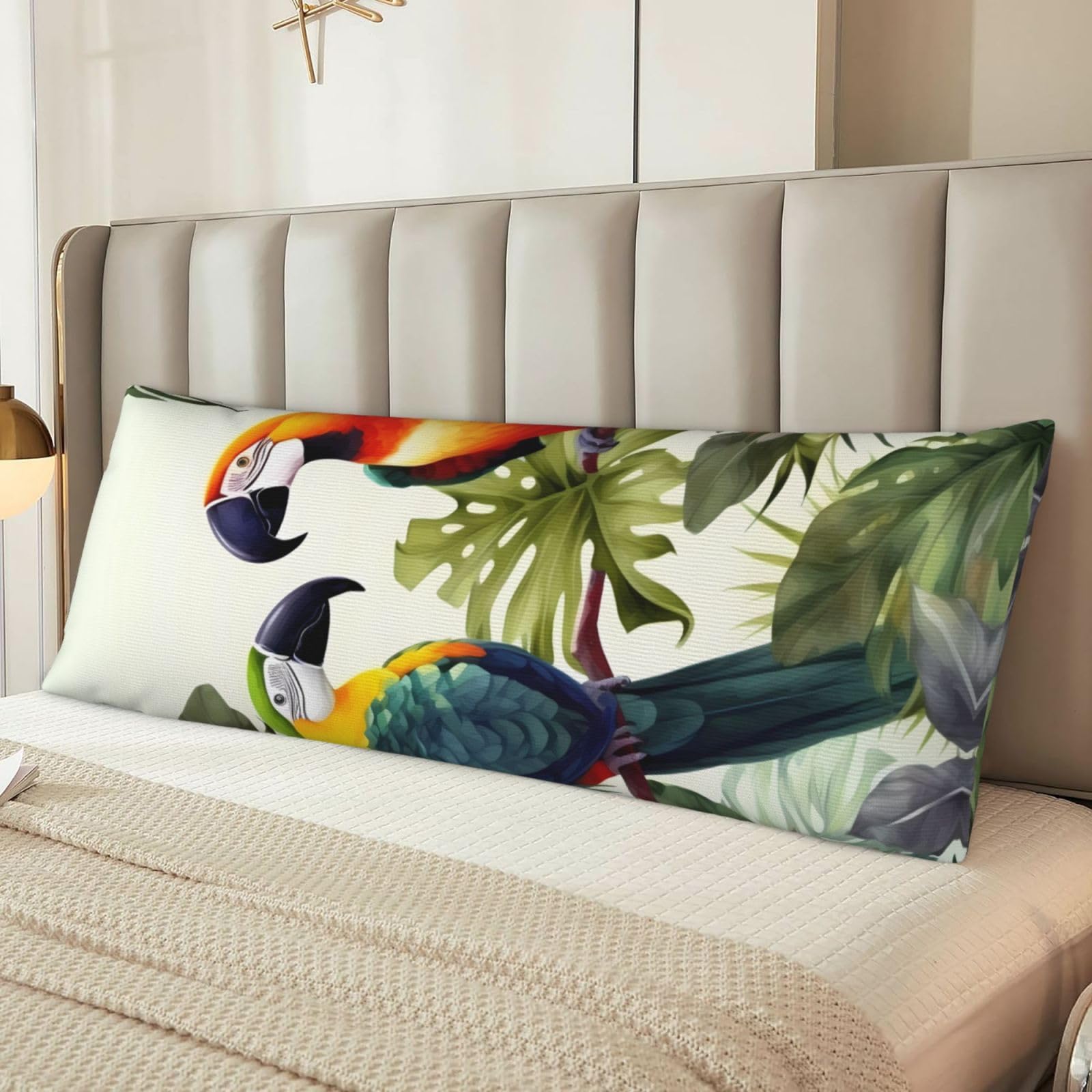 Toucans Parrot Palm Tree Leaves Body Pillow Case Cover, Microfiber Long Pillow Cases, Ultra Soft and Cozy Plush Body Pillowcase Decorative Long Bed Pillow Cover for Sleeping 20x54 Inches