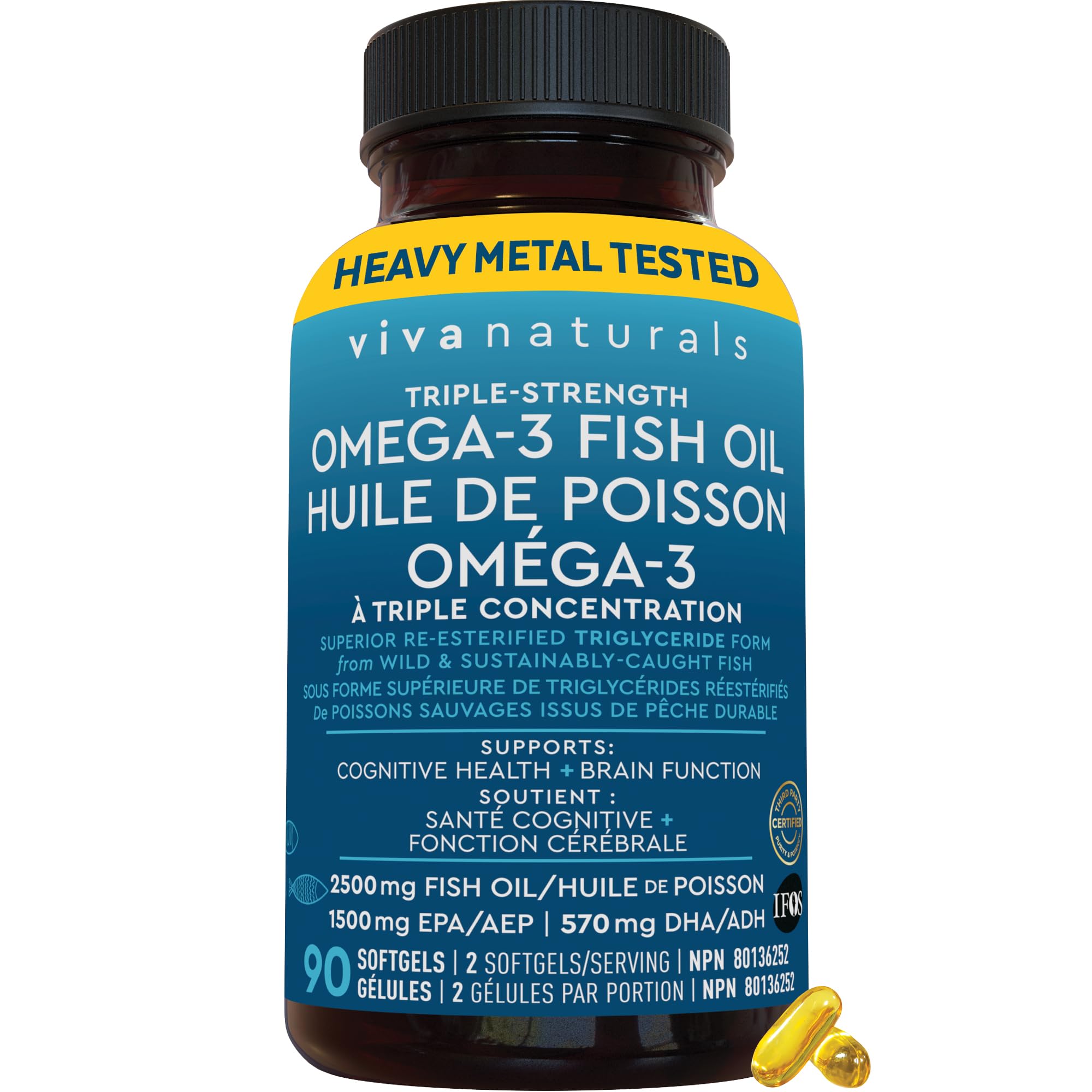 Viva Naturals Triple Strength Omega 3 Fish Oil Supplement - 2500 mg