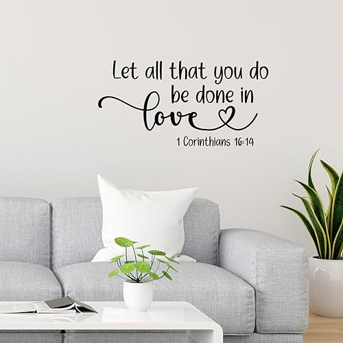 Miniatura 2 de Let All That You Do Be Done in Love 1 Corintios 16:14 Vinilo negro religioso calcomanía de pared con citas cristianas Escrituras bíblicas arte de