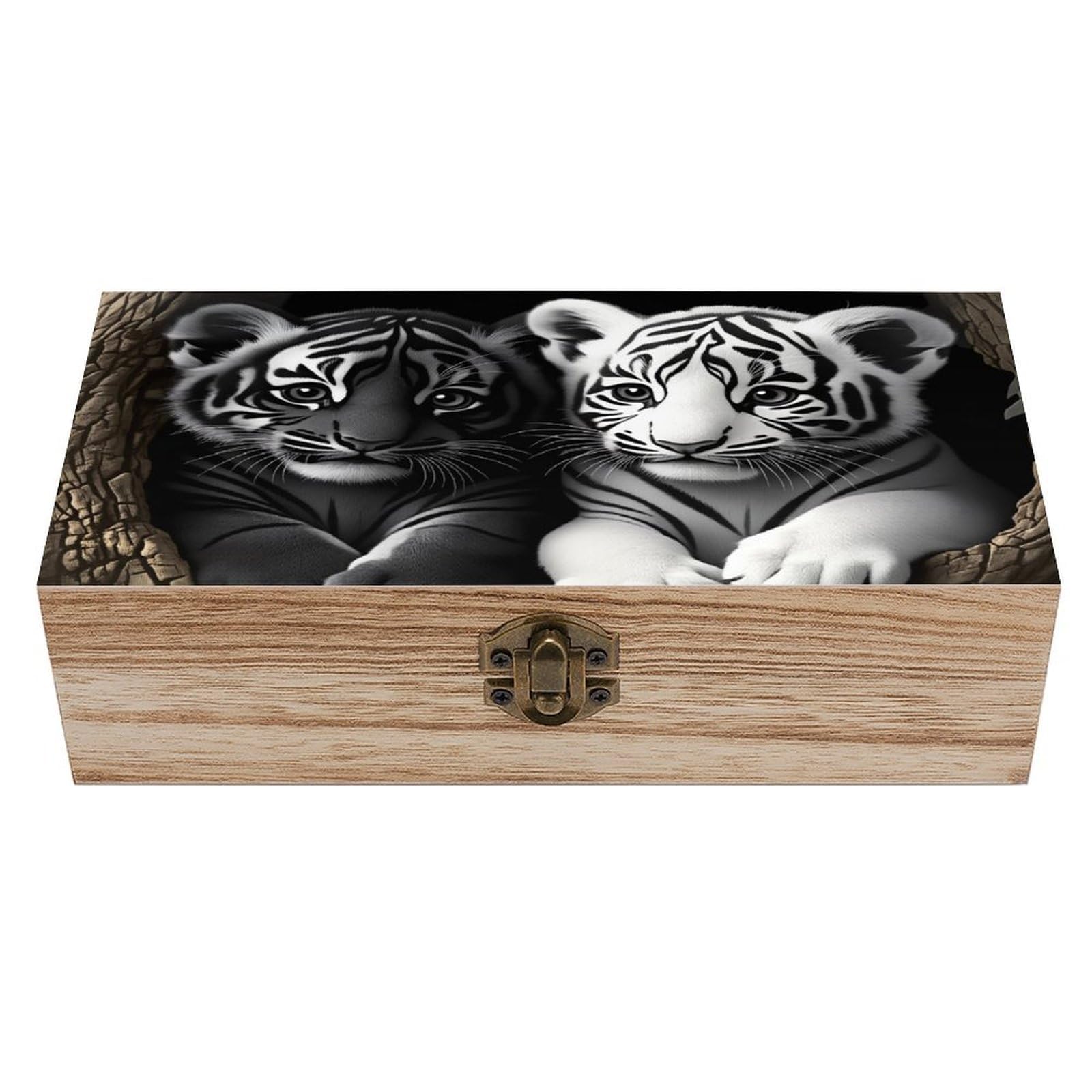asbwuo Cute Little Tigers Vintage Wooden Keepsake Box