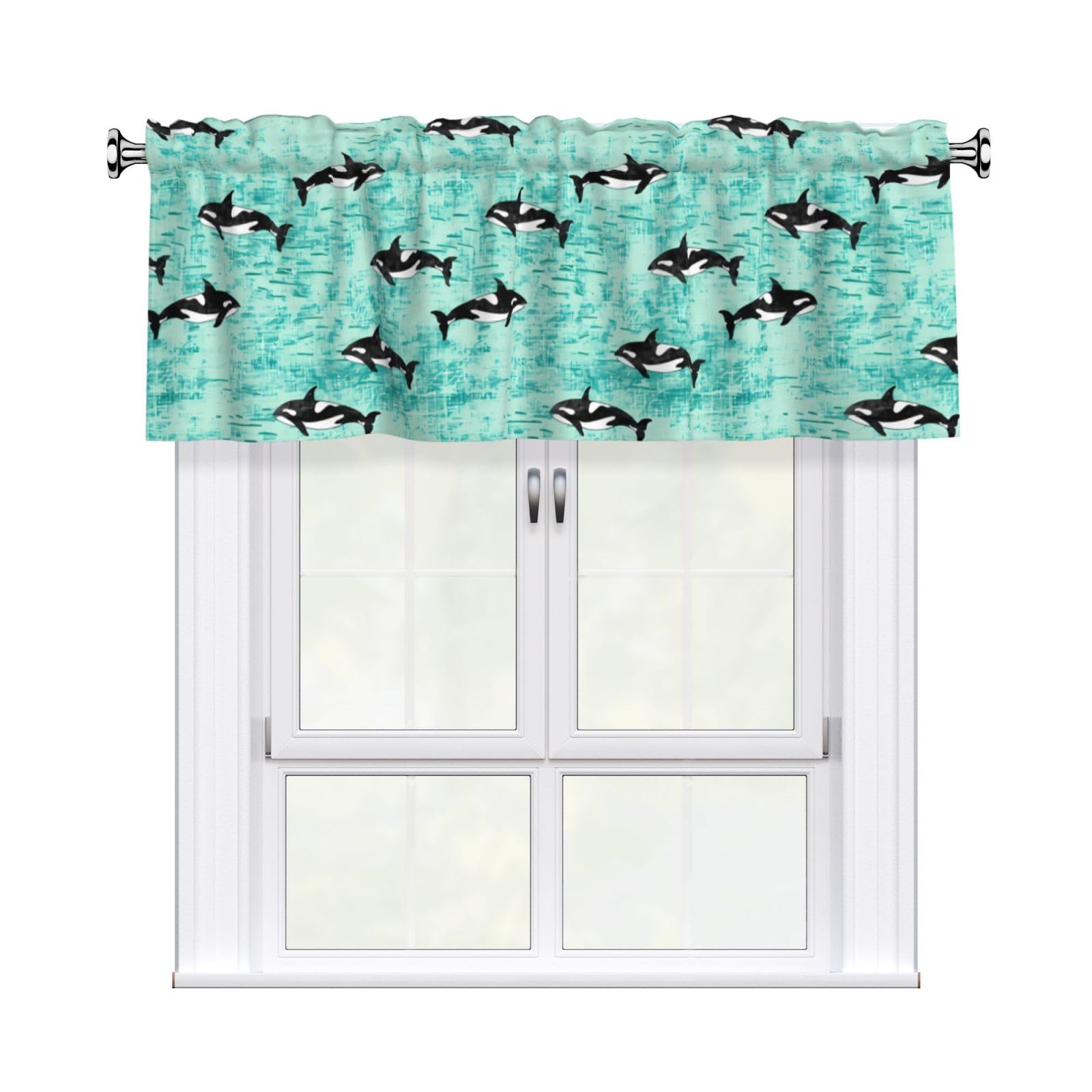WHJSHOP Pacific Ocean whale Prints Curtain Valance 54x18 Inch - Peach Skin Window Layer with Delicate Print, Filtered Light for Kitchen Use