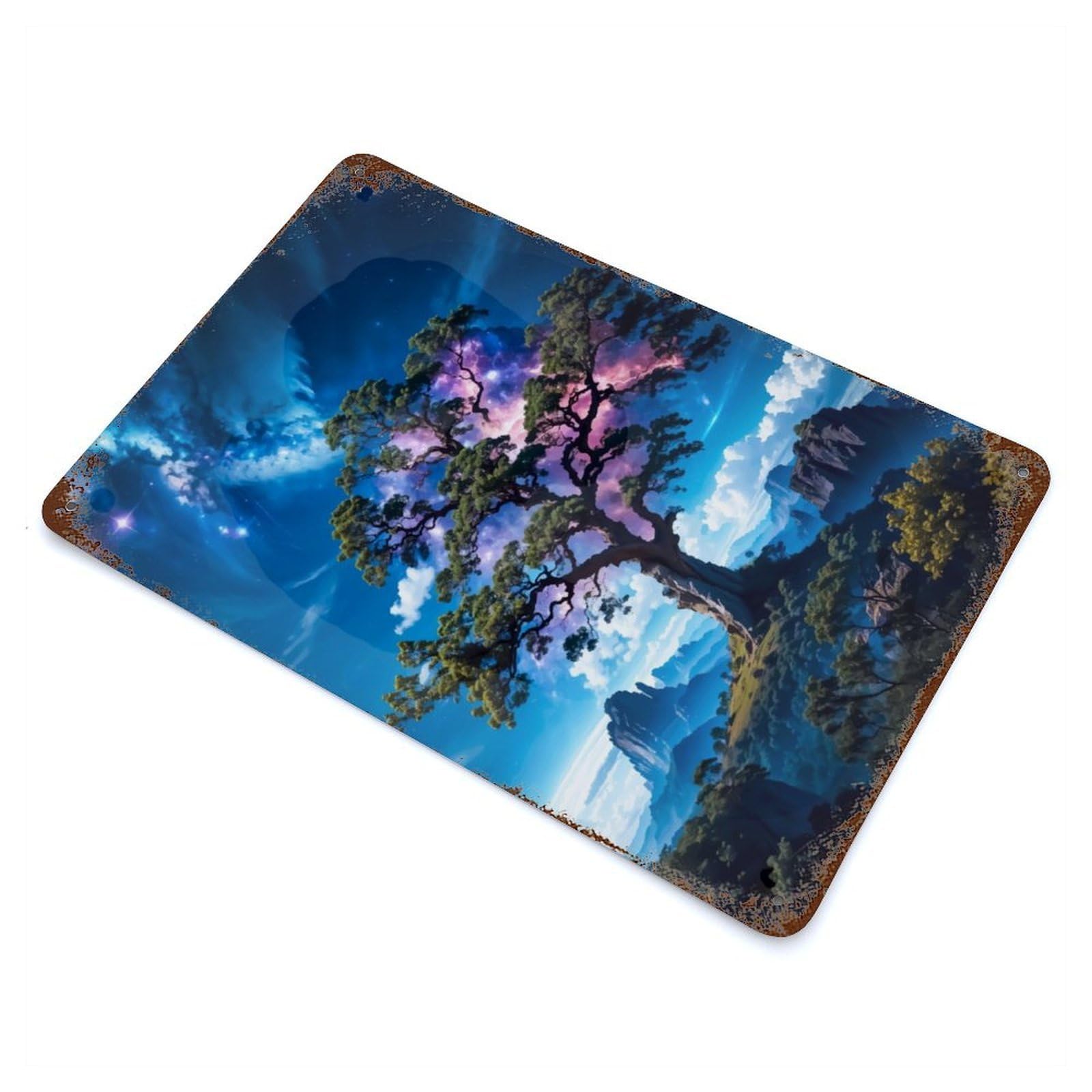 Tree Nebula Rusty Metal Tin Sign 11.8"x7.9", Ideal for Patio, Garden Room And Bar Decor