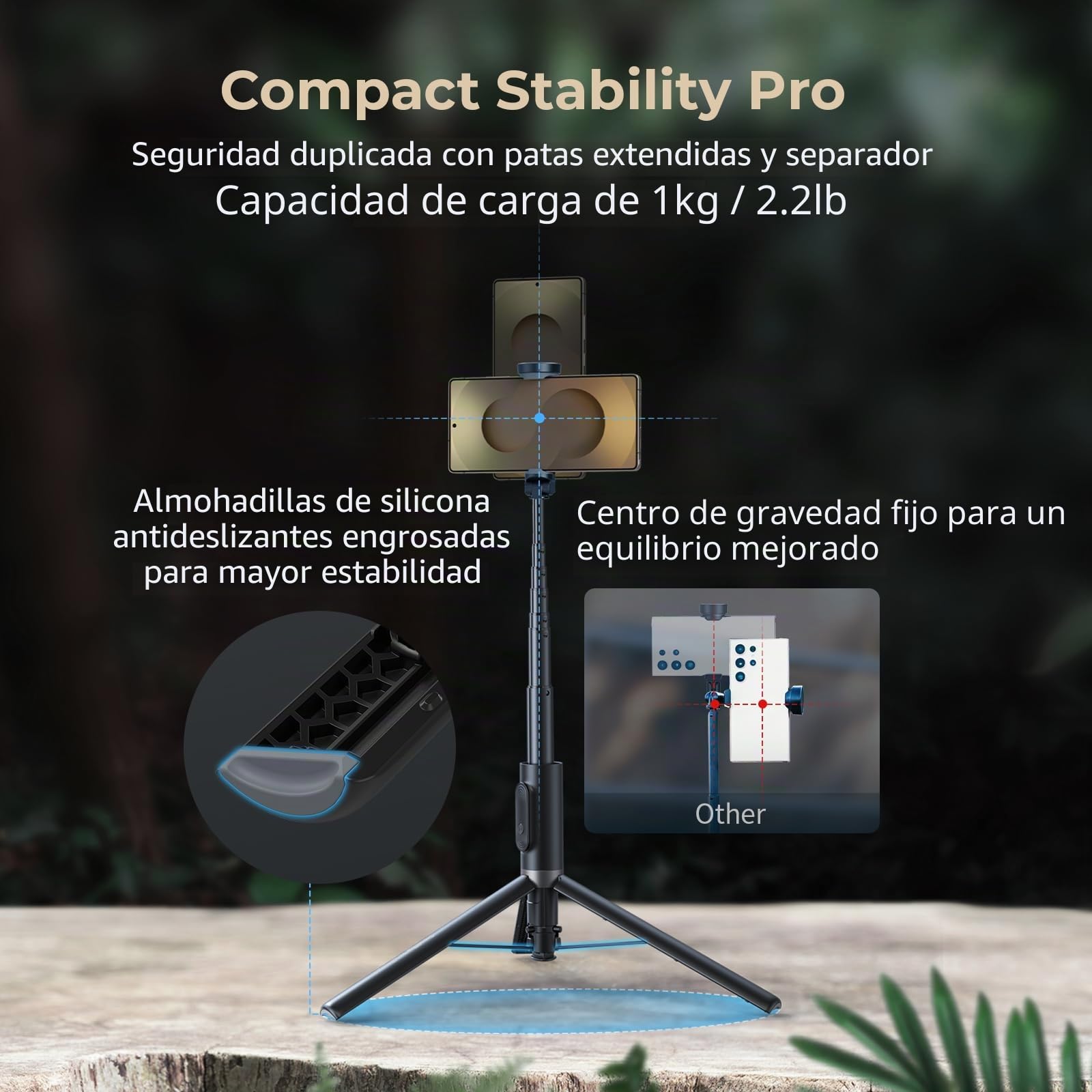 SmallRig Boom Selfie Stick ST30, 12.2-58 pulgadas de altura ajustable, soporte para teléfono con trípode, color negro