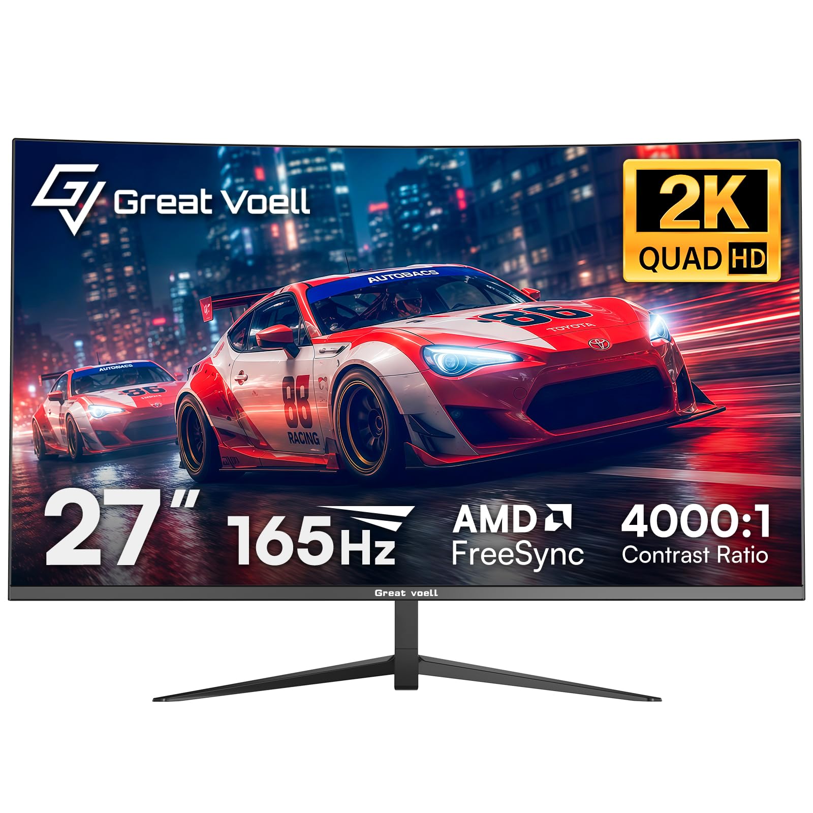 Great voell 27 Zoll Curved Gaming Monitor, QHD 2560 x 1440, 165Hz