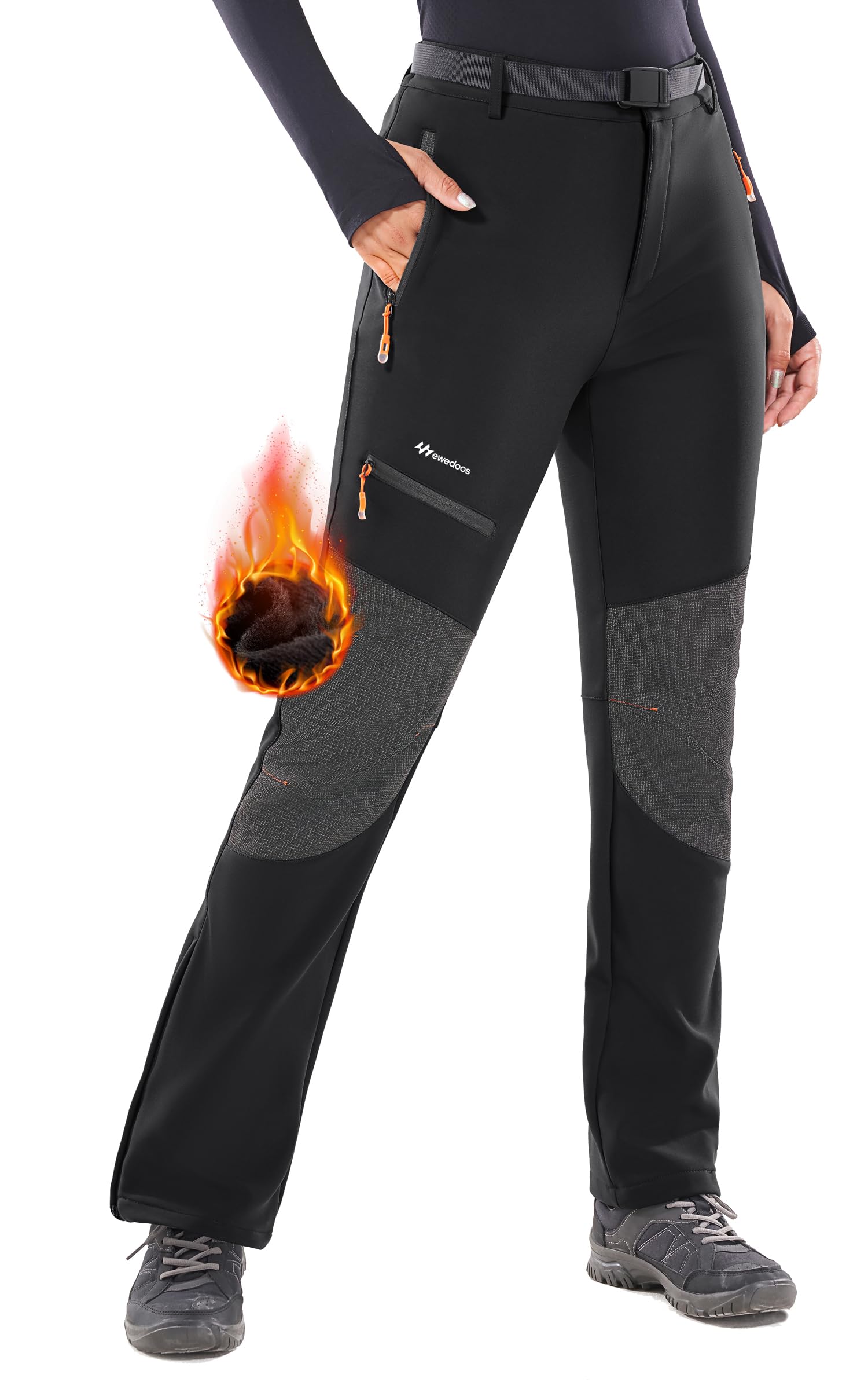 Ewedoos Snow Pants Womens Ski Pants Waterproof Insulate Softshell Fleece Lined Winter Hiking Snowboard Zipper Bottom Leg Medium 31 Inches Black