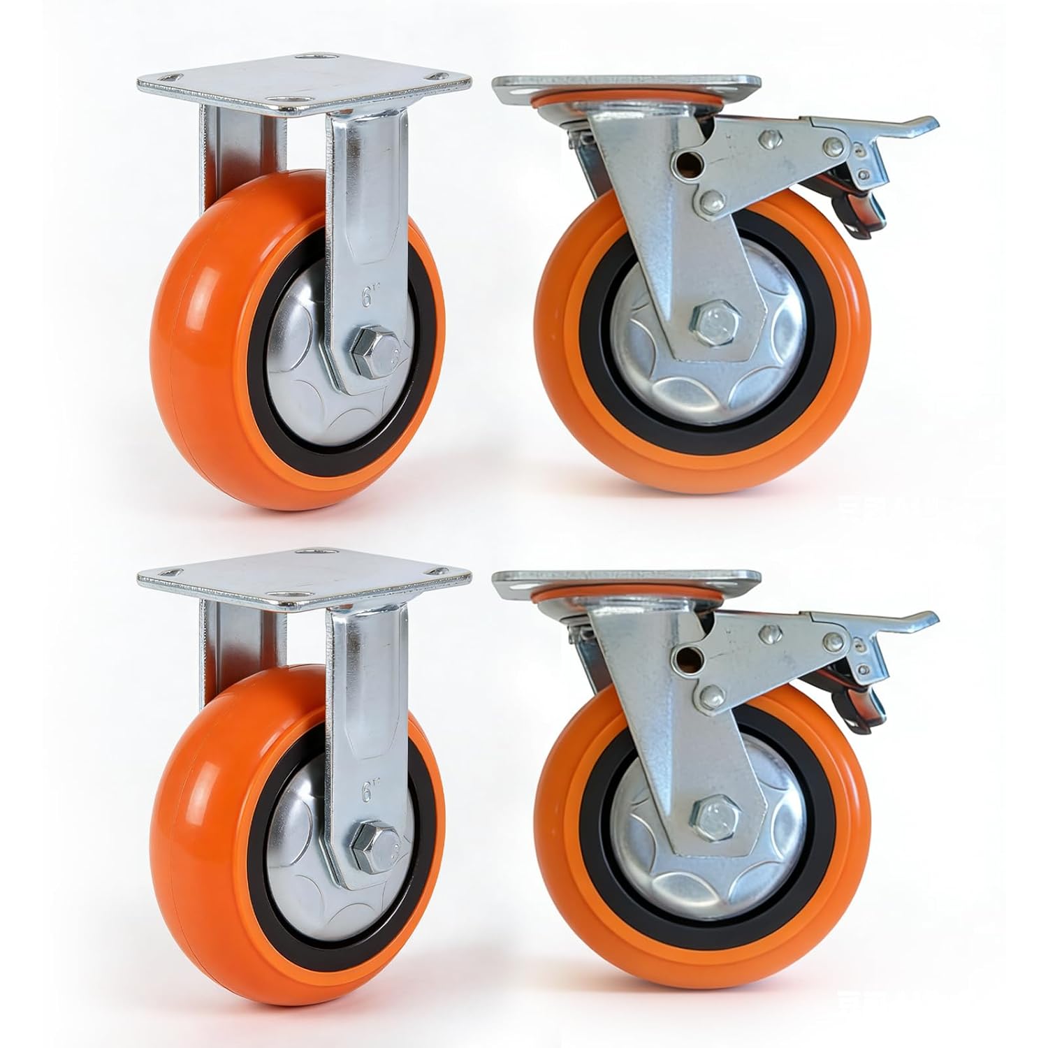 6" Heavy Duty Casters Wheels Set of 4 with 2 Locking Casters, Load Capacity 1800lbs for Carts, Furniture, and Workbench (Orange)
