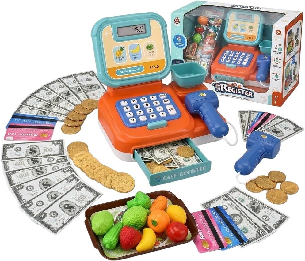 Image of SHAKTISM Cash Register with Lights & Sounds for Pretend Play Electronic Toy Set with Scanner Shopping Basket Grocery Best Gift for 3+ up Ages Kids Boys & Girls (Cash Register CF)
