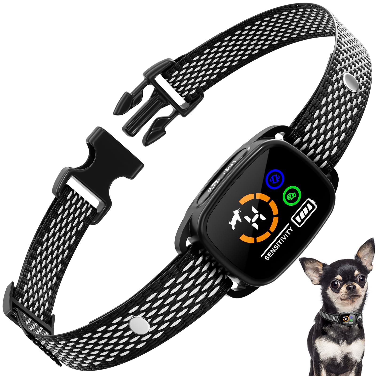 Dog Bark Collar, No Shock Small Dog Bark Collar, Rechargeable Shockless Smart Anti Barking Collar with 6 Adjustable Sensitivity Beep Vibration for Small Medium Dogs