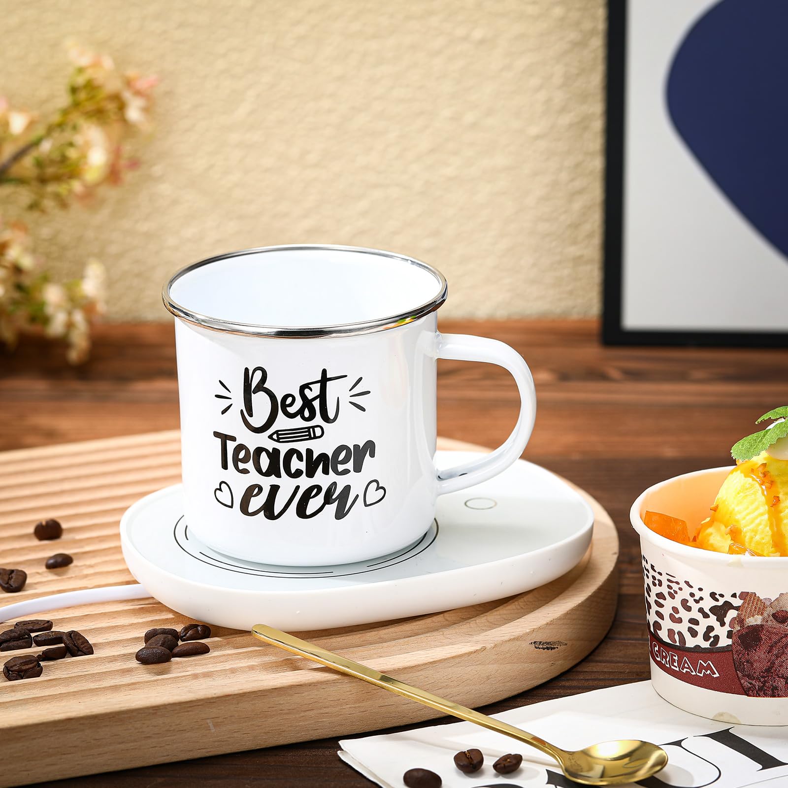 Juego de regalos de agradecimiento para profesores, taza de café de cerámica con calentador de tazas y cuchara de acero inoxidable, Día del Maestro, Día del Padre, Día de la Enfermera 4