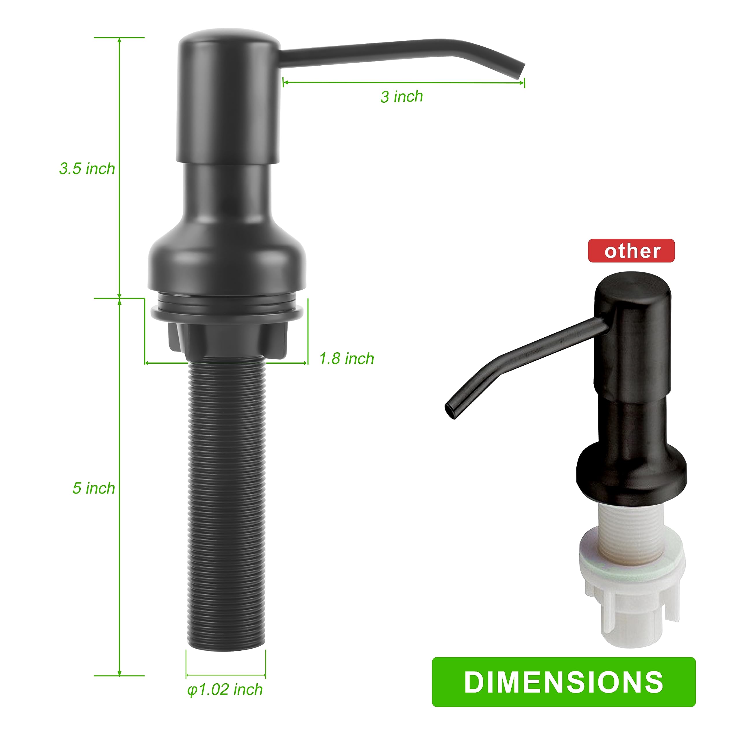 Dispensador de jabón para fregadero de cocina, dispensador de jabón con vástago roscado más largo, tubo de extensión de 47 pulgadas que se conecta directamente al recipiente de jabón de platos, base