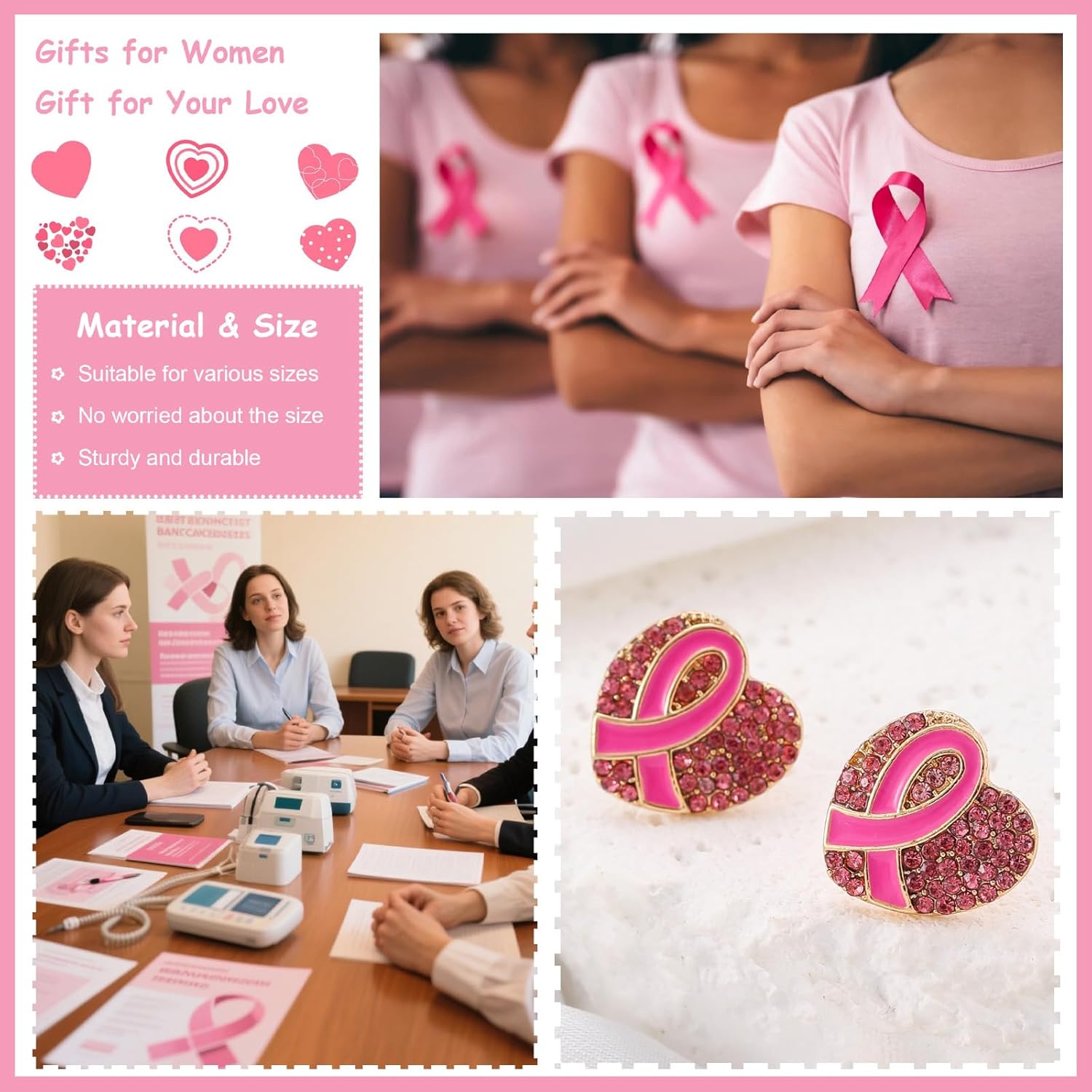 Breast Cancer Awareness Earrings for Women Pink Ribbon Jewelry Gifts Support Survivor Heart Charm Dangle Accessories - Image 7