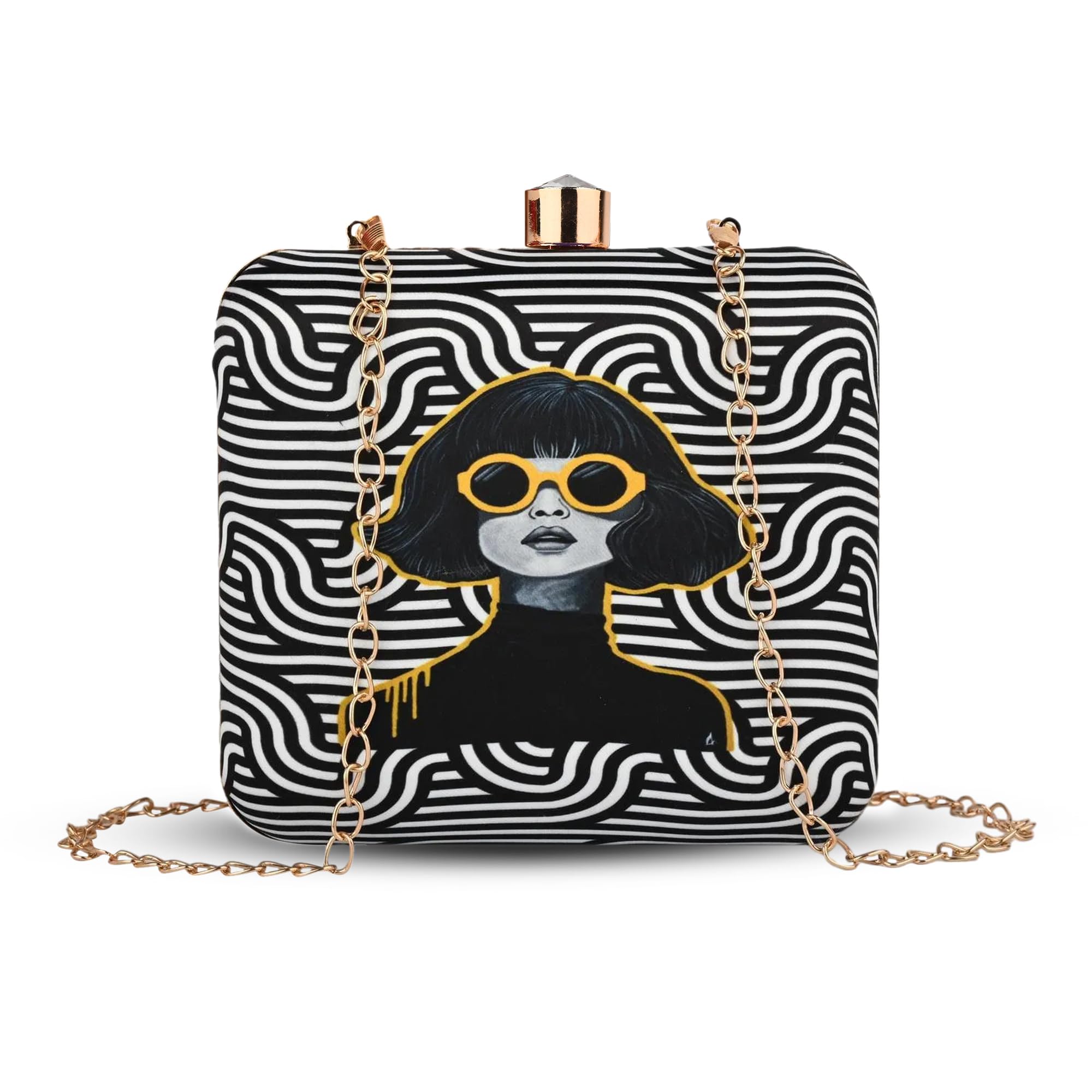 mybwo Printed Trendy Box Clutch for Women & Girls - Hard Case Sling Purse - Casual & Brunch Handbag with Detachable Chain Strap - Gift for Woman-picture-20