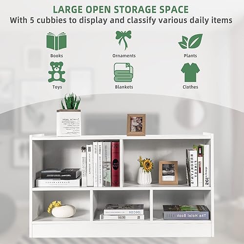 Miniatura 5 de IFANNY - Estantería de 5 cubos, organizador de 2 niveles con compartimentos abiertos, estanterías horizontales de madera y estanterías con