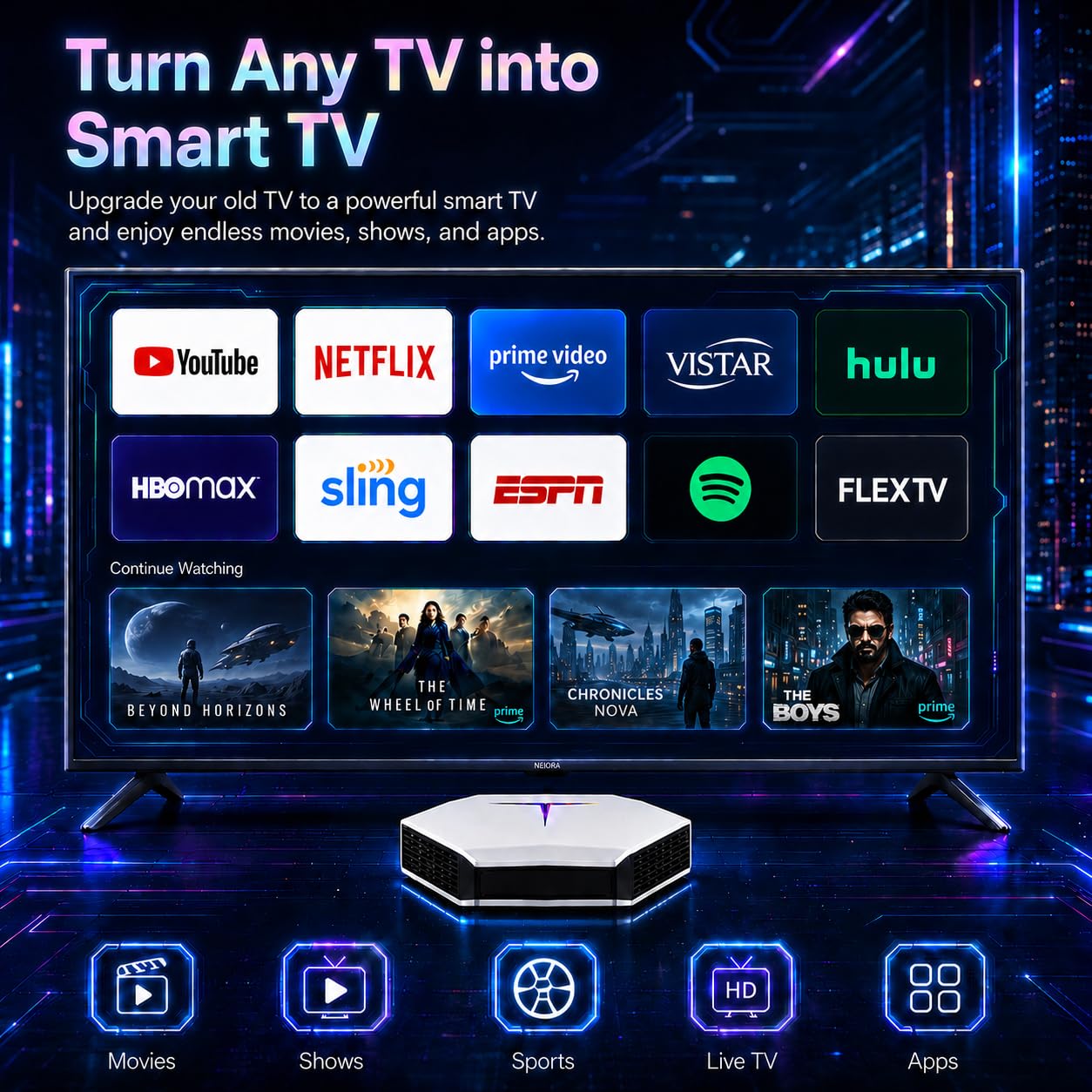 Boîtier TV Android 4Go 64Go 4K UHD WiFi 6 Quad-Core Lecteur à Quatre cœurs