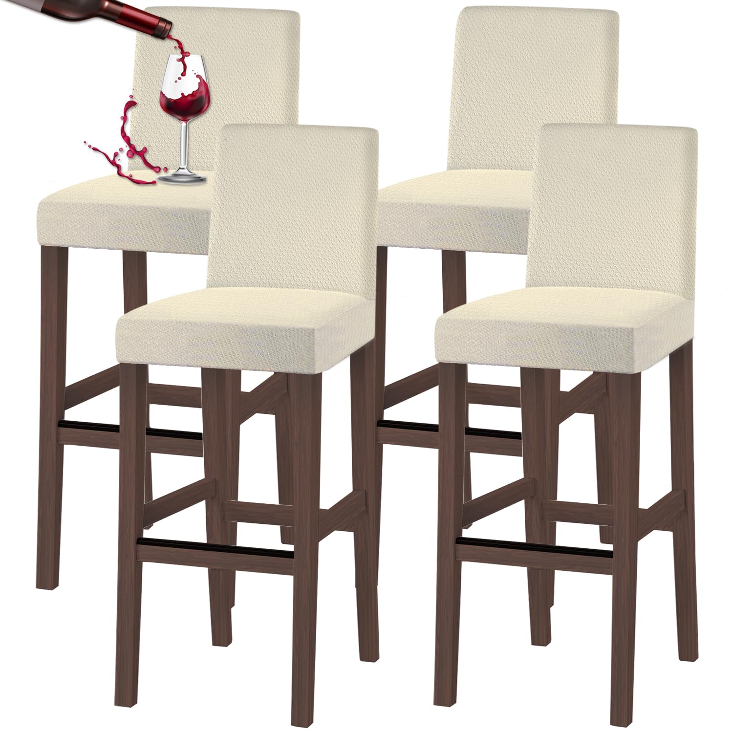 SHILV. HOME Waterproof Dining Room Chair Covers,Bar Stool Covers,Barstool Chair Slipcovers Pub Counter Seat Cover (Beige, Set of 4)