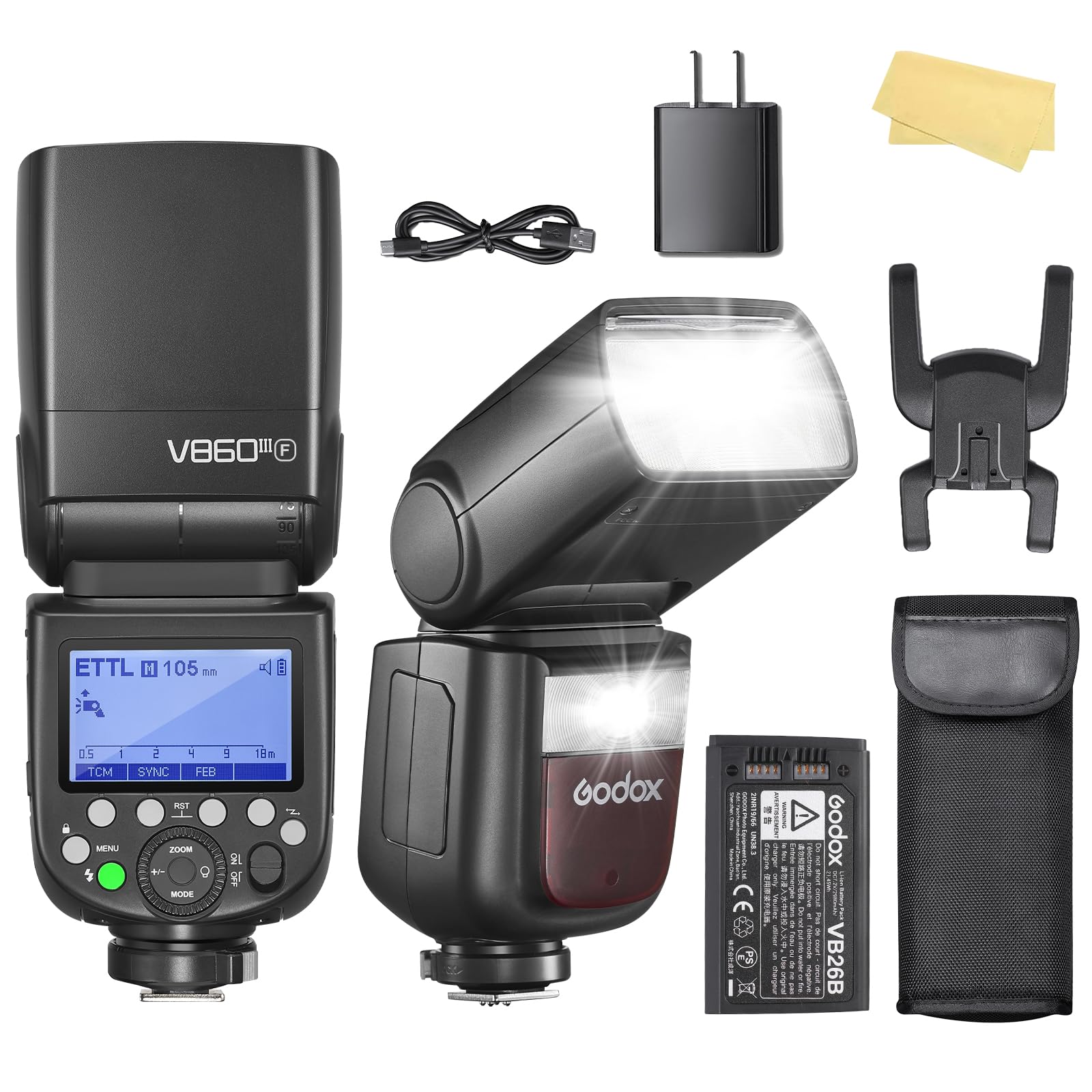 Godox V860III-F Kamerablitz Kamerablitzgerät Flash Speedlite Light für Fuji 76 Ws 2.4 G TTL HSS 1/8000 s 7.2V/2600mAh Li-Ionen Akku 0.01-1.5s Ladezeit,10 Stufen Kamerablitz