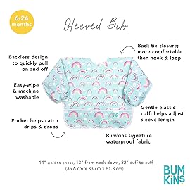 Bumkins Sleeved Bib for Girl or Boy, Baby and Toddler for 6-24 Mos, Essential Must Have for Eating, Feeding, Baby Led Weaning Supplies, Long Sleeve Mess Saving Food Catcher, Soft Fabric, Rainbow Blue