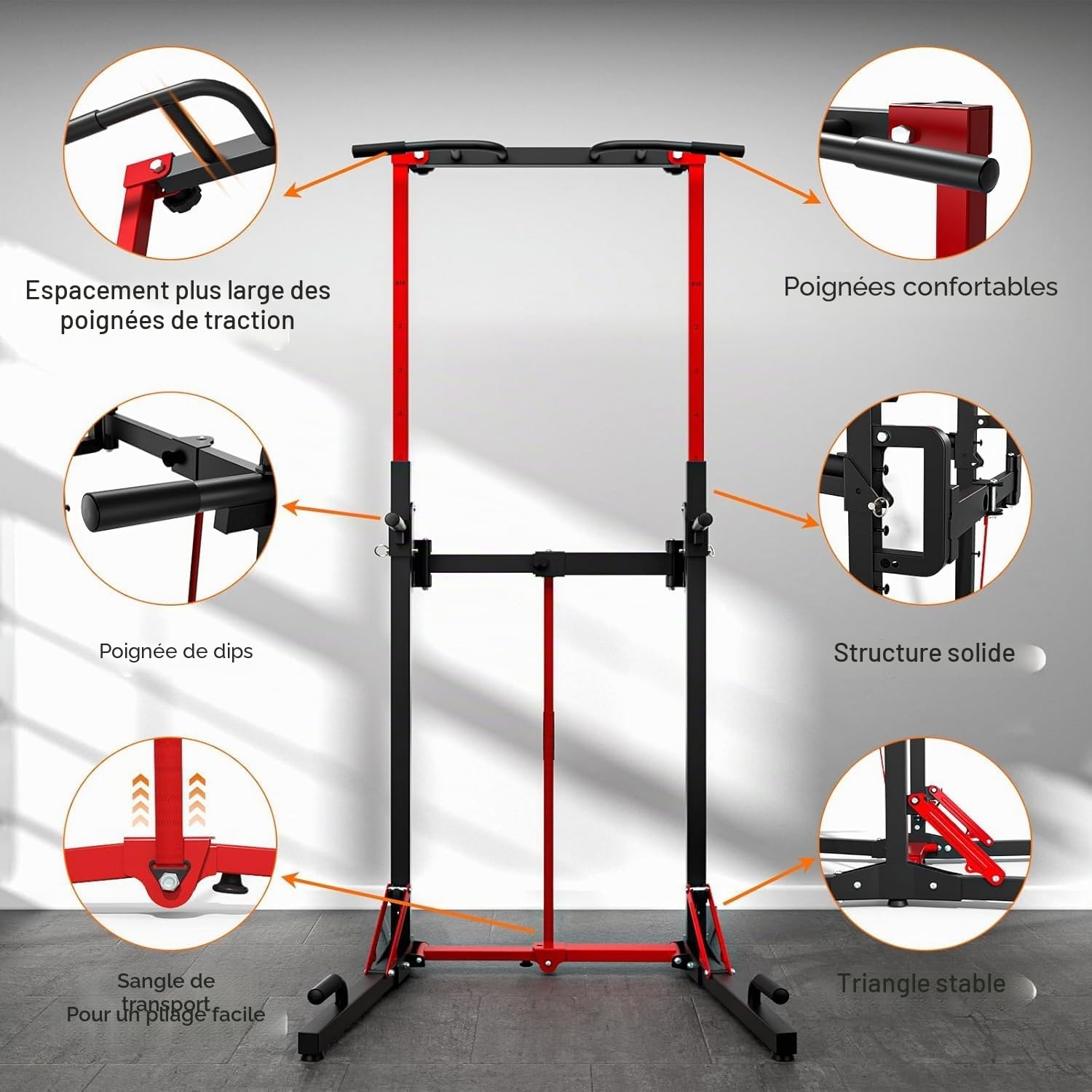ONETWOFIT Chaise Romaine Power Tower Pliable Dip Station Barre de Traction Ajustable Station de Traction à Hauteur Réglable, Multifonction Fitness Strength avec Barre de Tractions (BLACK-3)