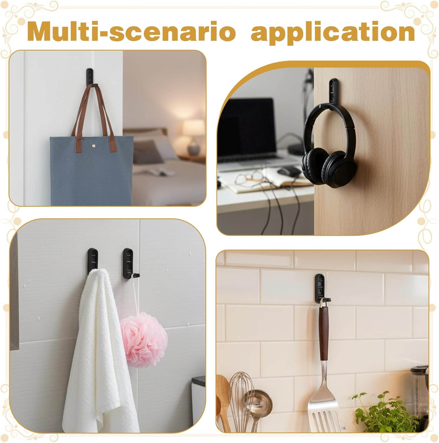 Folding Coat Hooks 2 Pcs Folding Wall Hooks Wall Mounted Black Foldable Walls Hook Heavy Duty Bathroom Hook for Hanging Coat Towels Clothes Hat Bags Keys