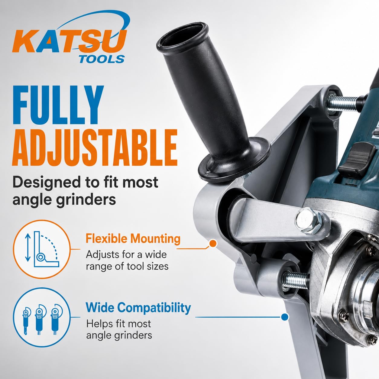 KATSU Supporto per Smerigliatrice Angolare - Ø 100mm a 125 mm Supporto per Smerigliatrice Elettrica con Base in Ghisa per Impieghi Gravosi con 11 Dischi da Taglio in Legno e Acciaio 105422