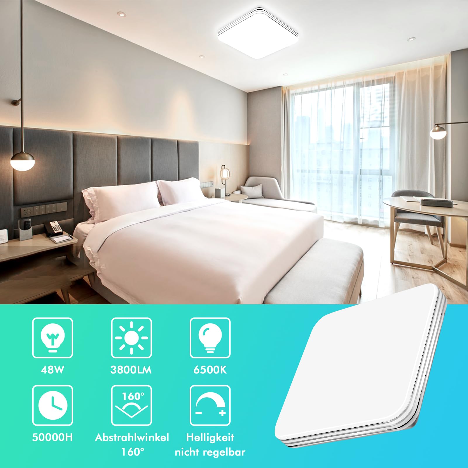 Plafon LED Techo 48W,6500K Blanco Frío Lampara Techo,4800LM Cuadrado Plafones para Techo LED,Moderna Lámpara de Techo para Salon Dormitorio Balcón Pasillo Cocina Oficina,Ø38cm
