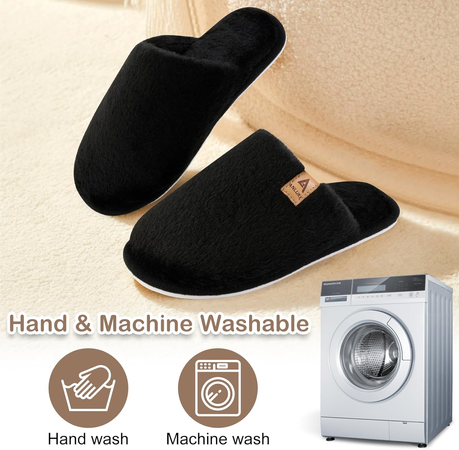 ANLUKE Slippers for Women Plush Memory Foam House Slippers Closed Toe Shoes with Non-Slip Sole Cozy Warm Fuzzy Home Shoes - Image 4