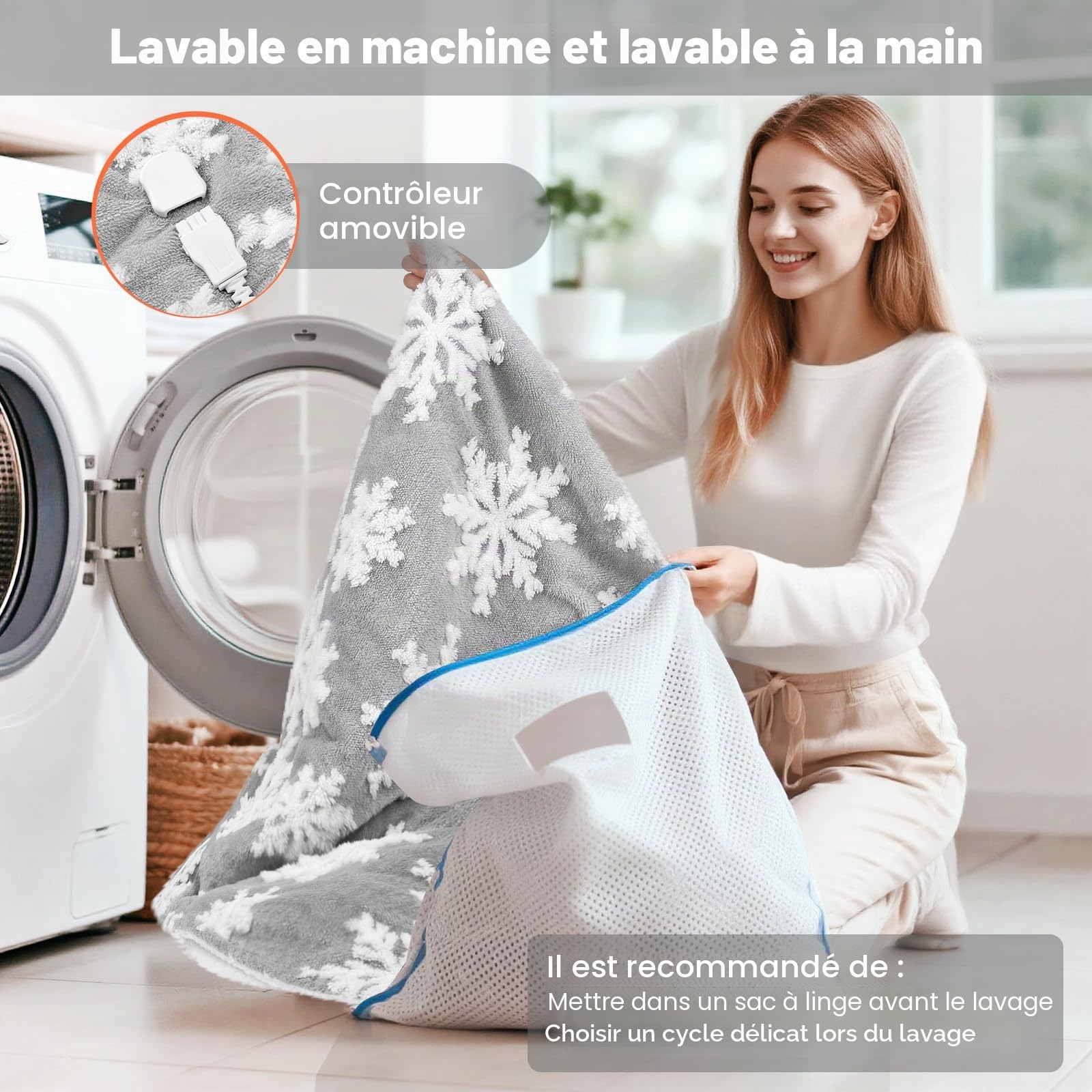 MYCARBON Couverture Chauffante 180x160cm, 2 Places, Plaid Chauffant Électrique pour Lit, Canapé, Arrêt Automatique, 10 Températures, Minuterie 9h, Lavable en Machine, Protection Contre la Surchauffe