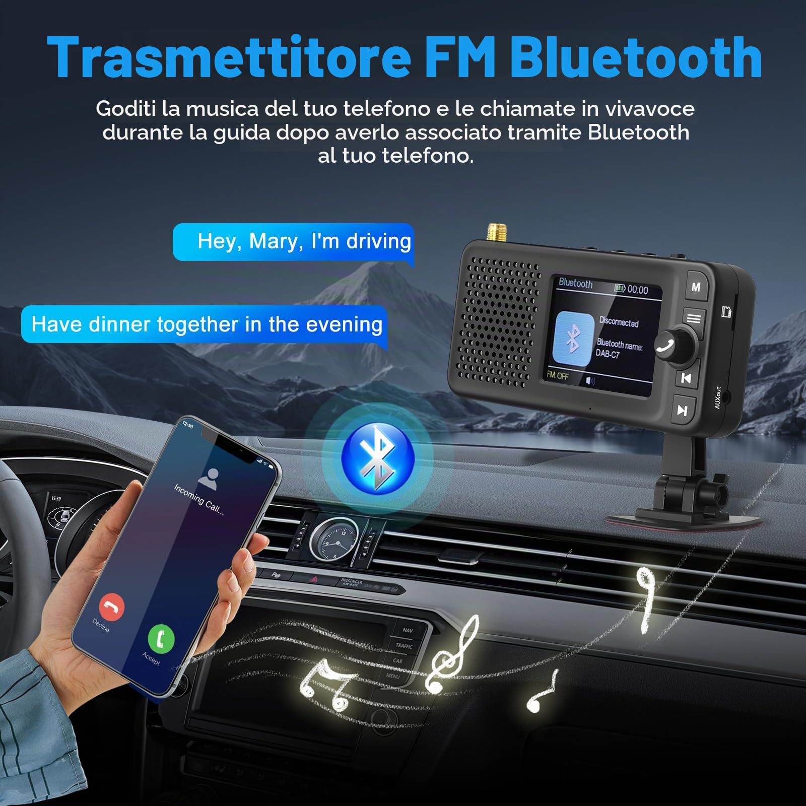 DAB+ Digital Radio Adapter per Autoradio, Motorsi Plug&Play mit 2,4" LCD-Display, Dab Radio per Auto mit Bluetooth, FM Transmitter, TF Karte, AUX, Ausgang, Antenne