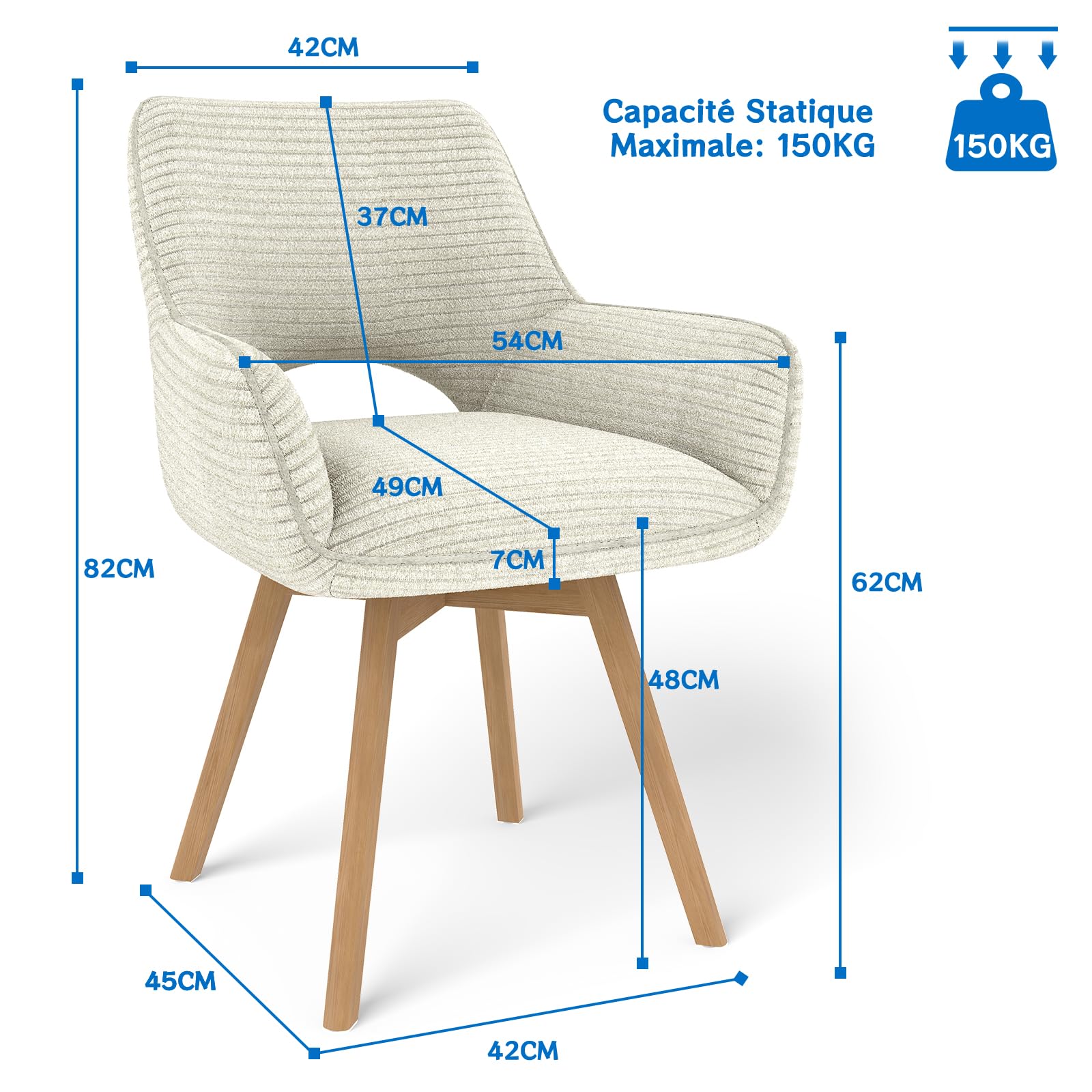 JIJIAN Lot de 2 Chaises de Salle à Manger Pivotantes à 360°, Beige | Chaises de Cuisine avec Pieds en Bois, Chaise Rembourrée Moderne en Velours Côtelé pour Salle à Manger, Cuisine et Salon